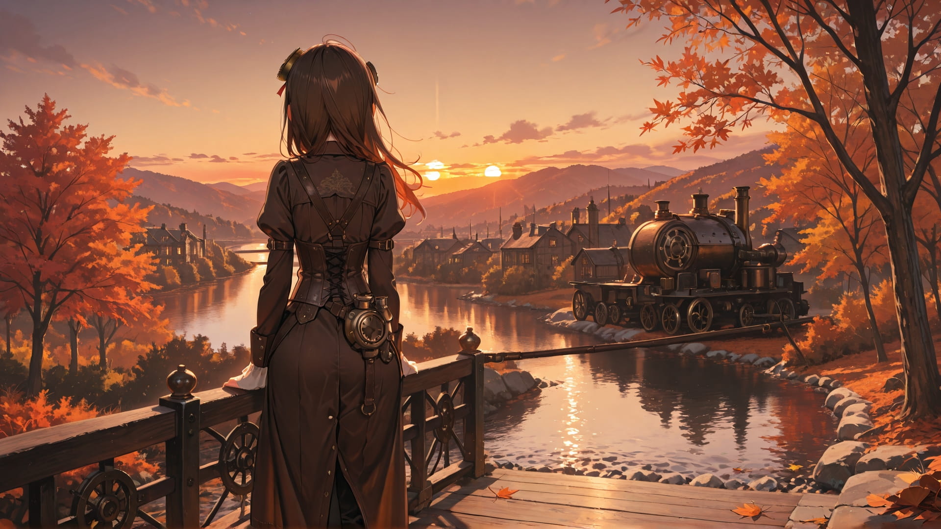 Brown Sunset Sea Steampunk smartphone wallpaper free download, vertical 16:9 format, Brown, Sunset, Sea, Autumn 001