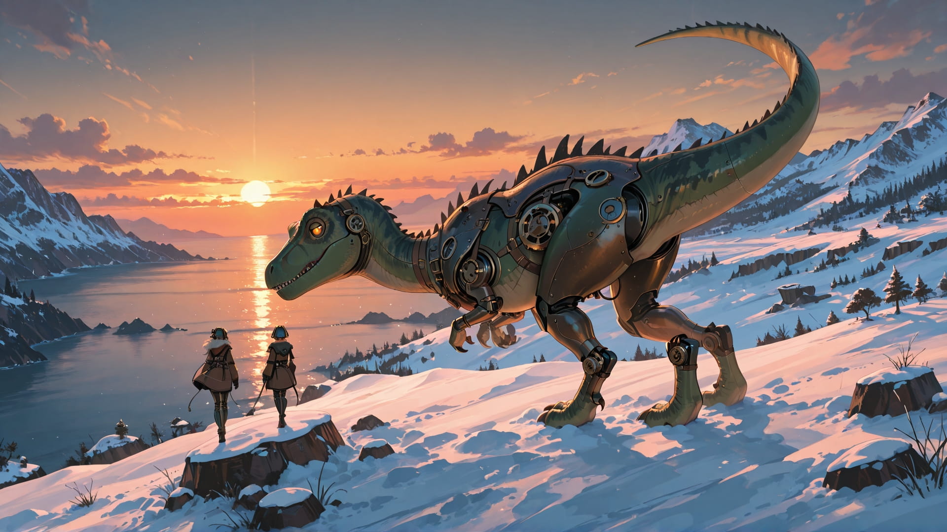 Orange Sunset Sea Steampunk smartphone wallpaper free download, vertical 16:9 format, Orange, Sunset, Sea, Winter