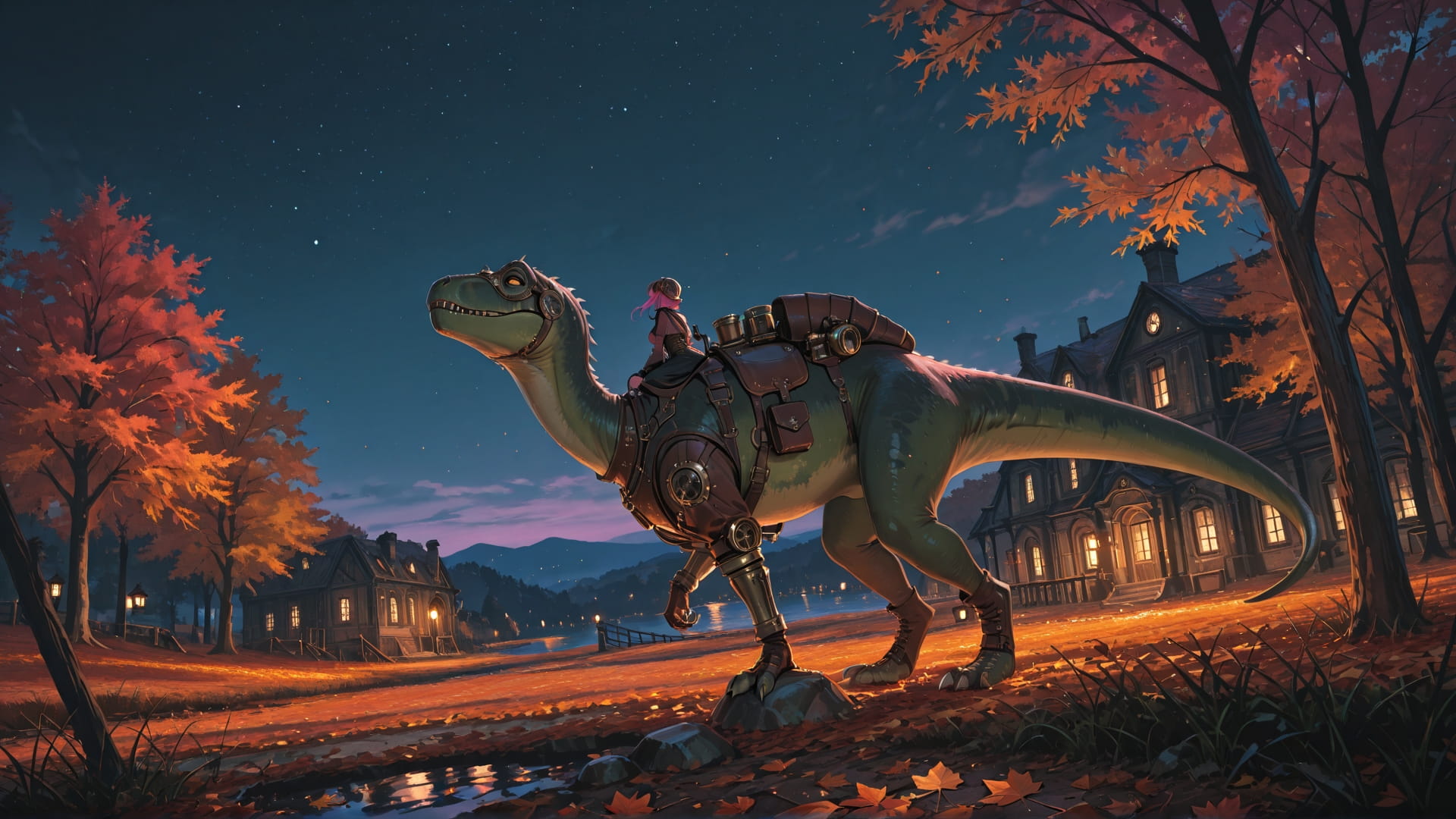 Pink Night Sky Steampunk smartphone wallpaper free download, vertical 16:9 format, Pink, Night, Sky, Autumn