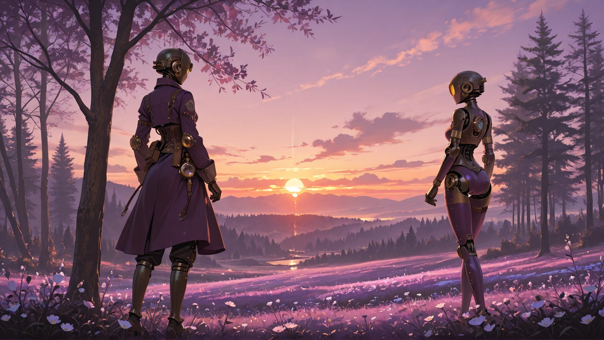 Purple Sunset Nature Steampunk smartphone wallpaper free download, vertical 16:9 format, Purple, Sunset, Nature, Spring