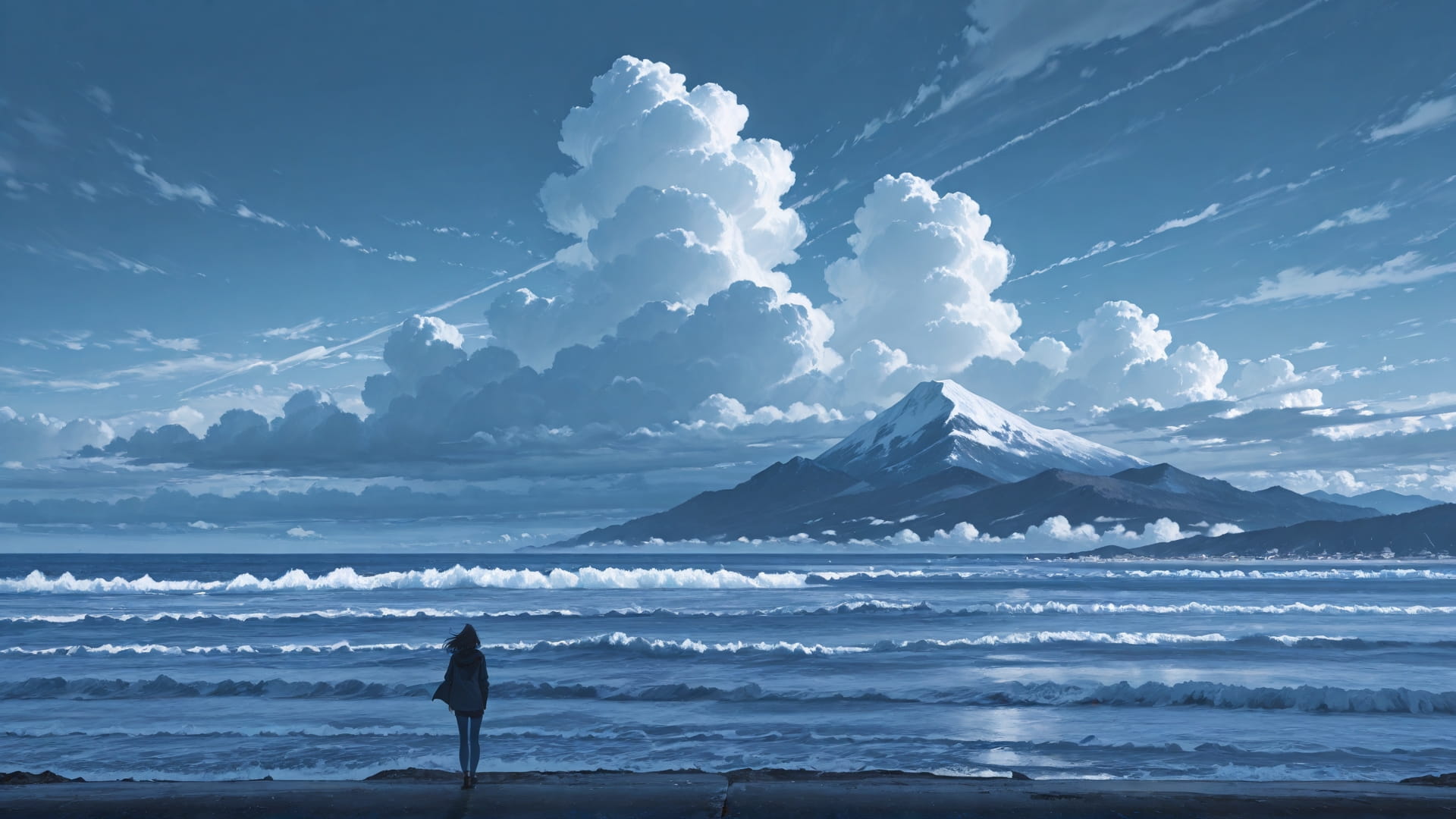 Blue Afternoon Sea Storm smartphone wallpaper free download, vertical 16:9 format, Blue, Afternoon, Sea, Summer