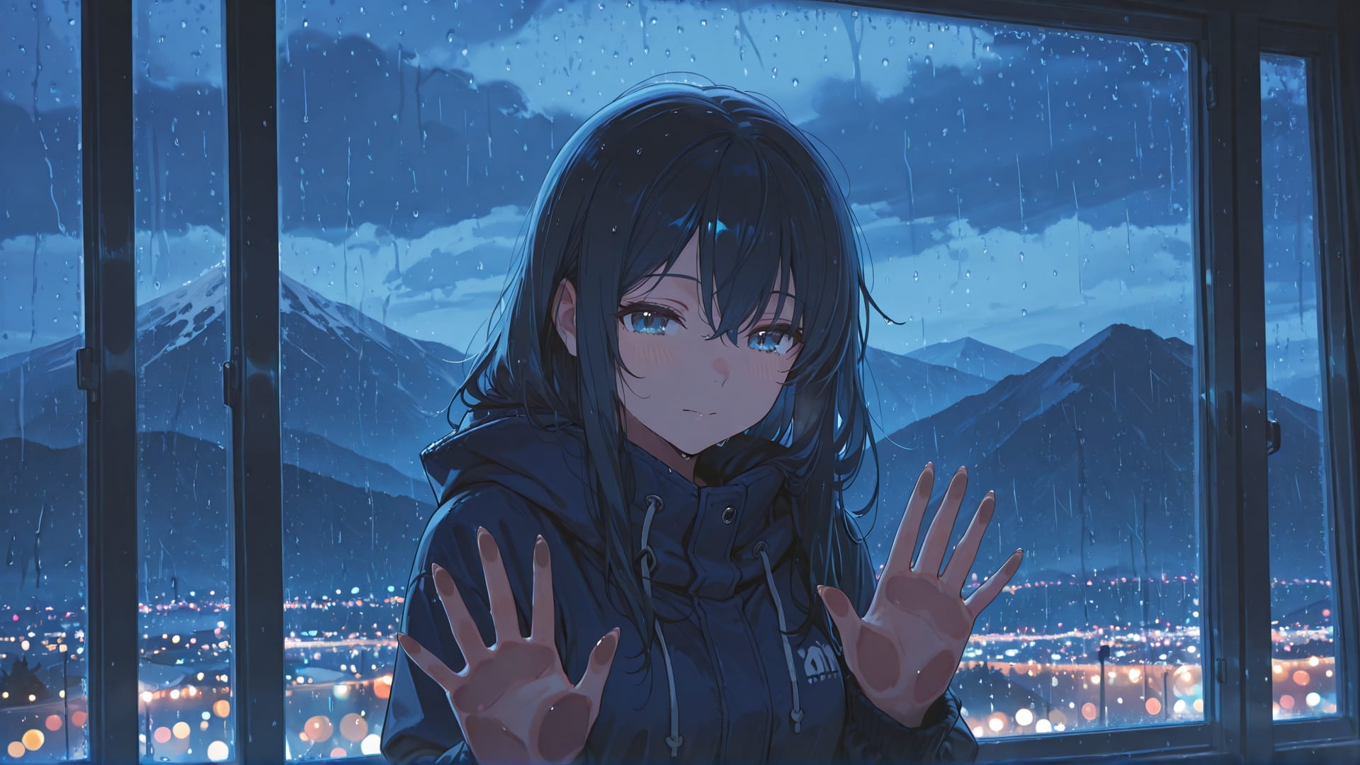 Blue Night Mountain Storm smartphone wallpaper free download, vertical 16:9 format, Blue, Night, Mountain, Winter 001