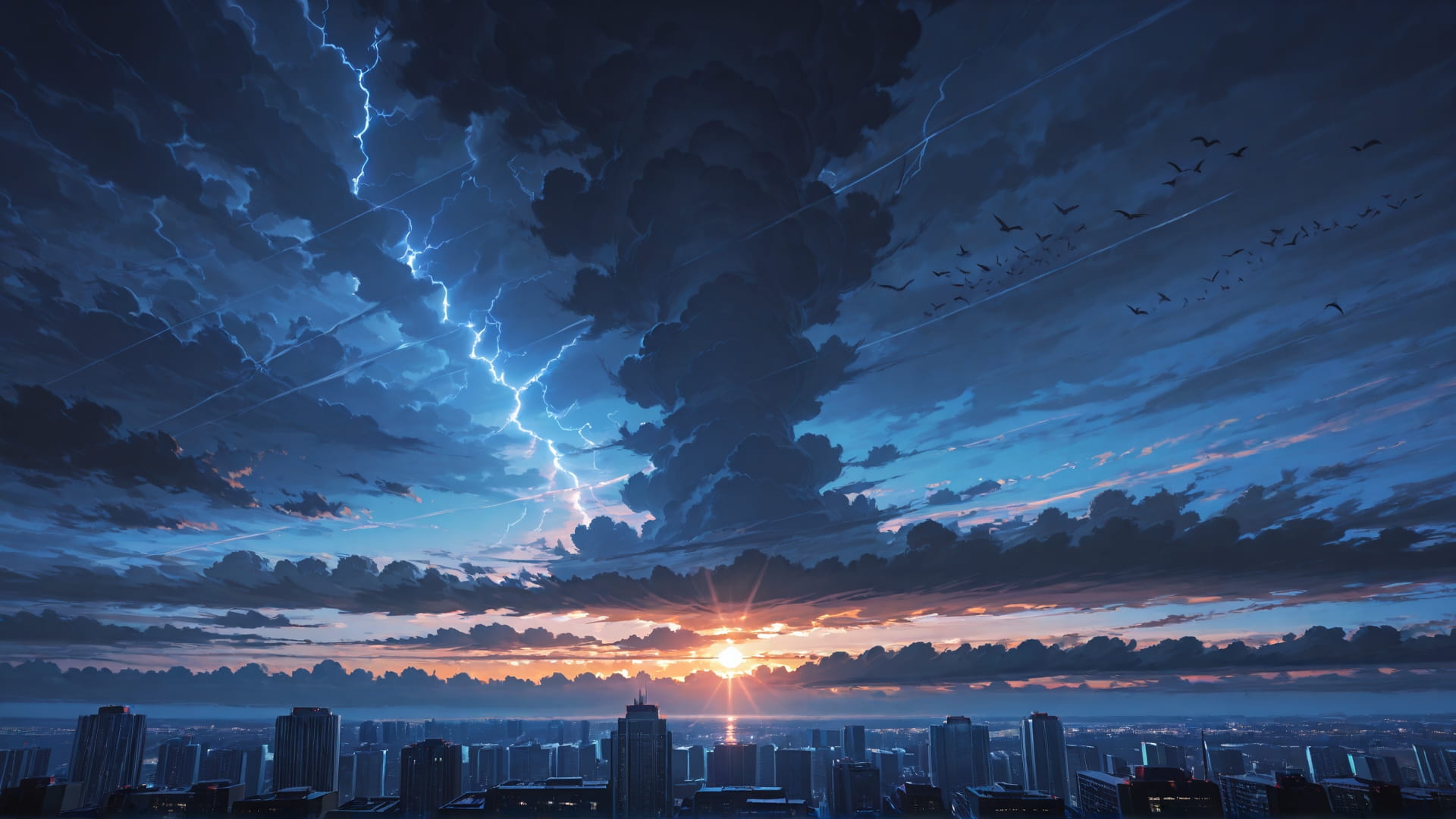 Blue Sunset City Storm smartphone wallpaper free download, vertical 16:9 format, Blue, Sunset, City, Spring