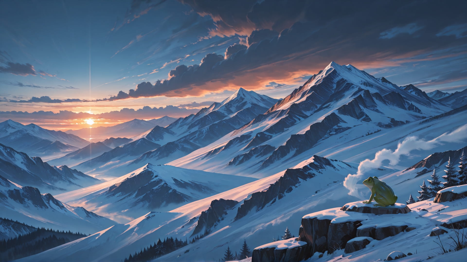 Blue Sunset Mountain Storm smartphone wallpaper free download, vertical 16:9 format, Blue, Sunset, Mountain, Winter