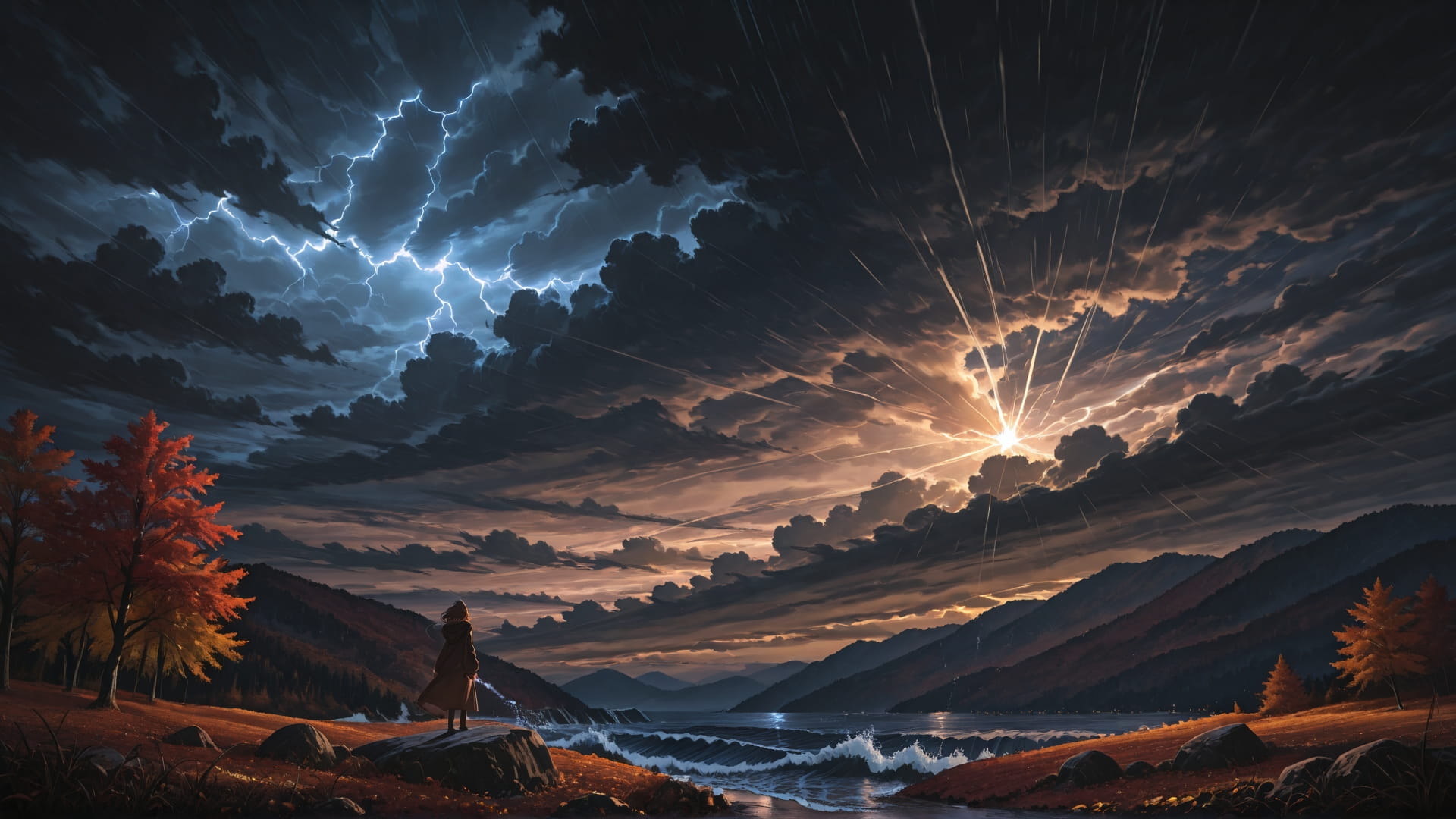 Brown Night Nature Storm smartphone wallpaper free download, vertical 16:9 format, Brown, Night, Nature, Autumn 001