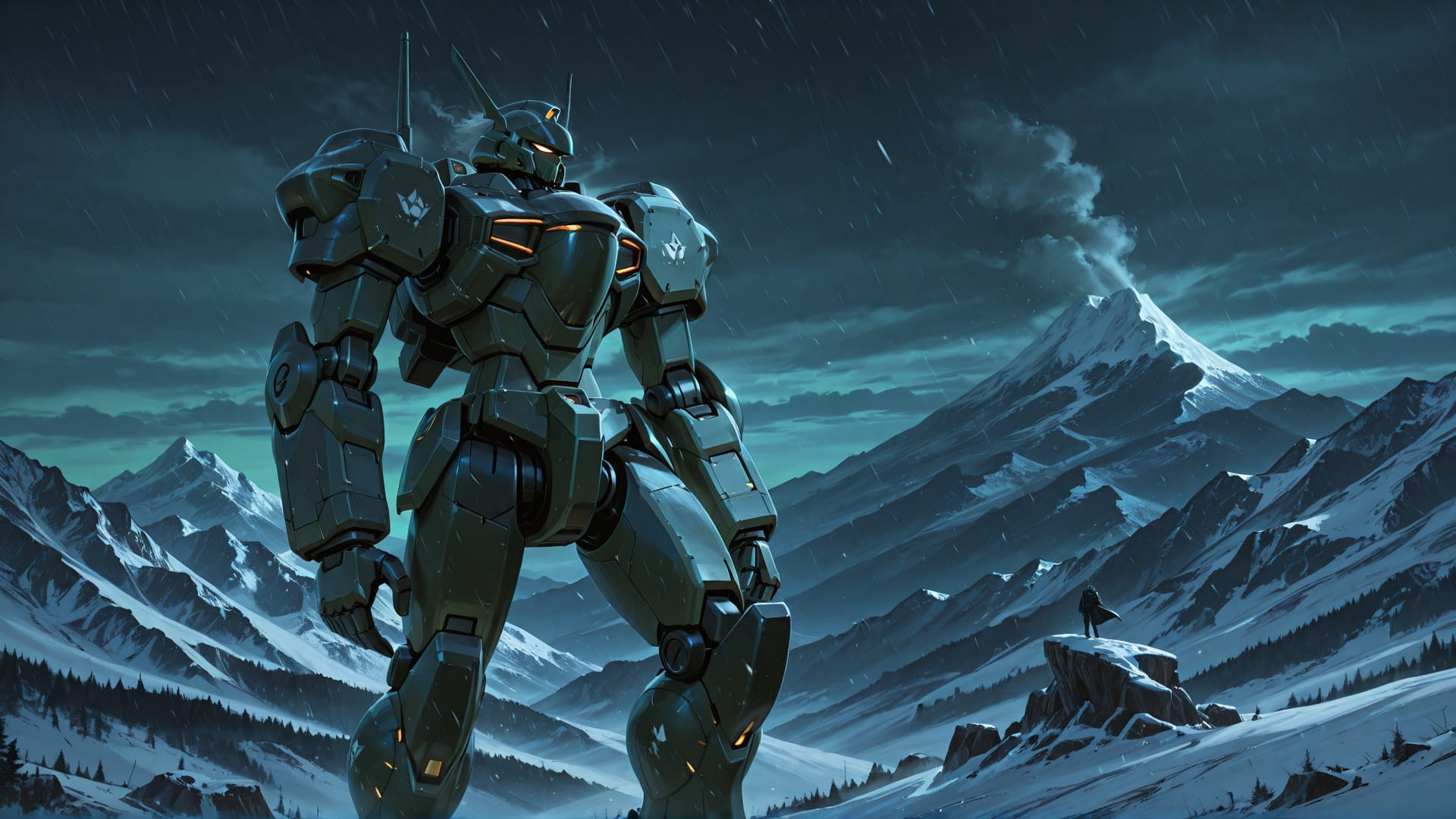 Green Night Mountain Storm smartphone wallpaper free download, vertical 16:9 format, Green, Night, Mountain, Winter