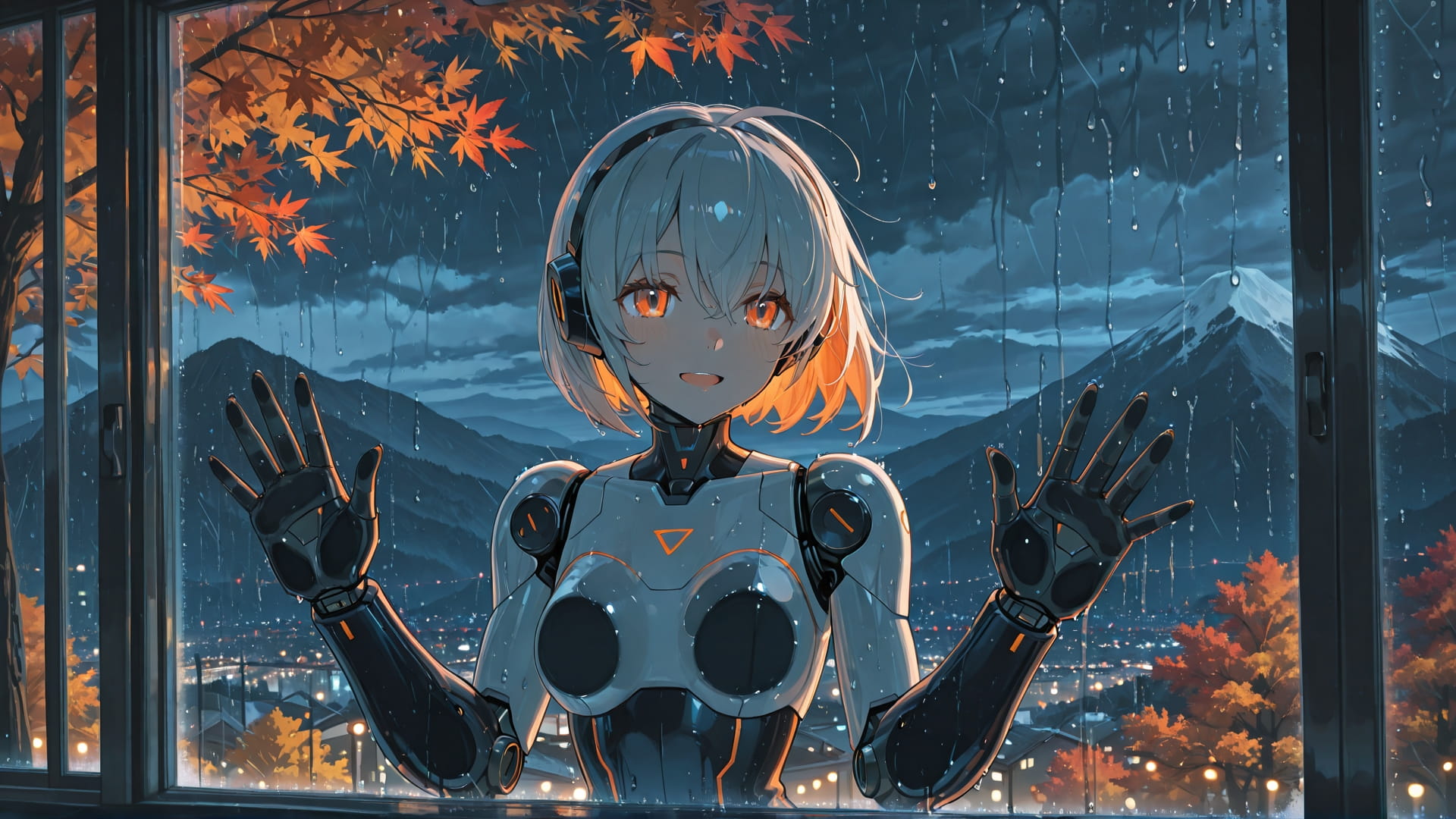 Orange Night Mountain Storm smartphone wallpaper free download, vertical 16:9 format, Orange, Night, Mountain, Autumn