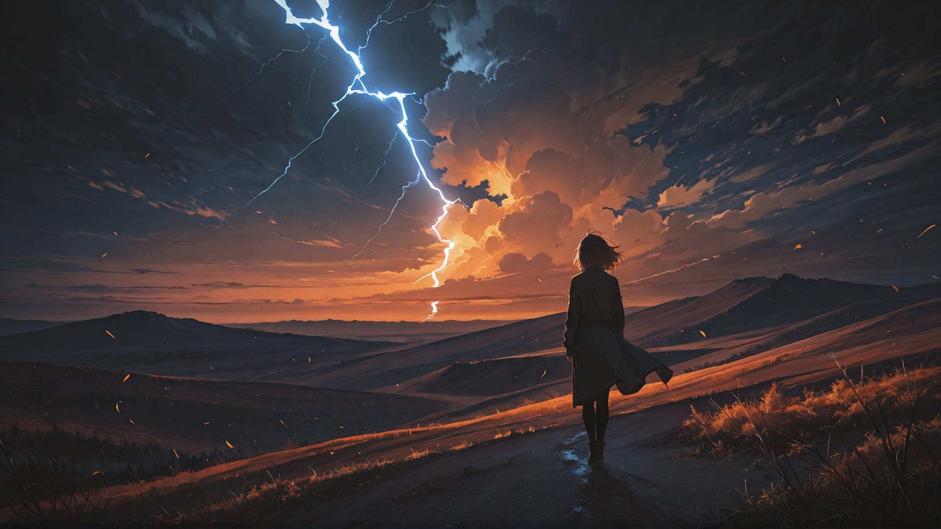 Orange Night Nature Storm smartphone wallpaper free download, vertical 16:9 format, Orange, Night, Nature, Autumn 001