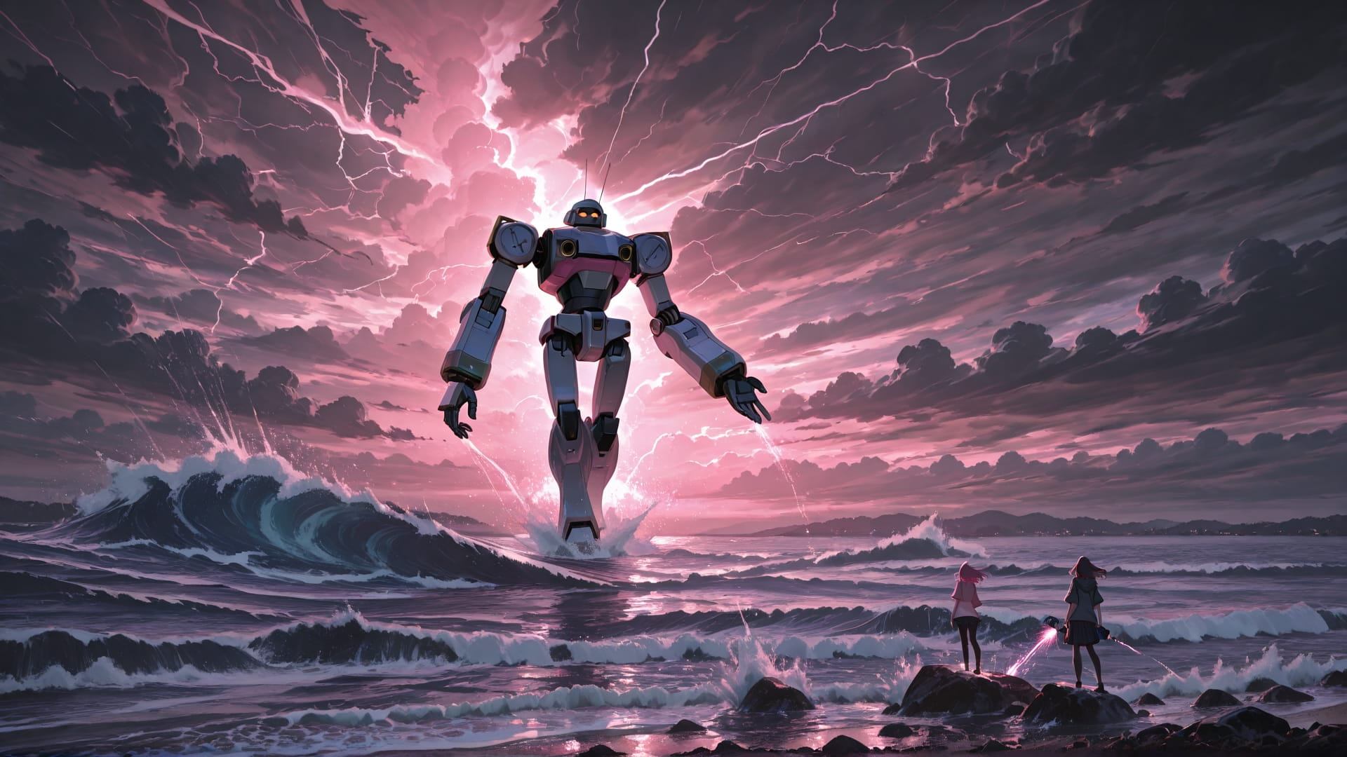 Pink Afternoon Sea Storm smartphone wallpaper free download, vertical 16:9 format, Pink, Afternoon, Sea, Summer