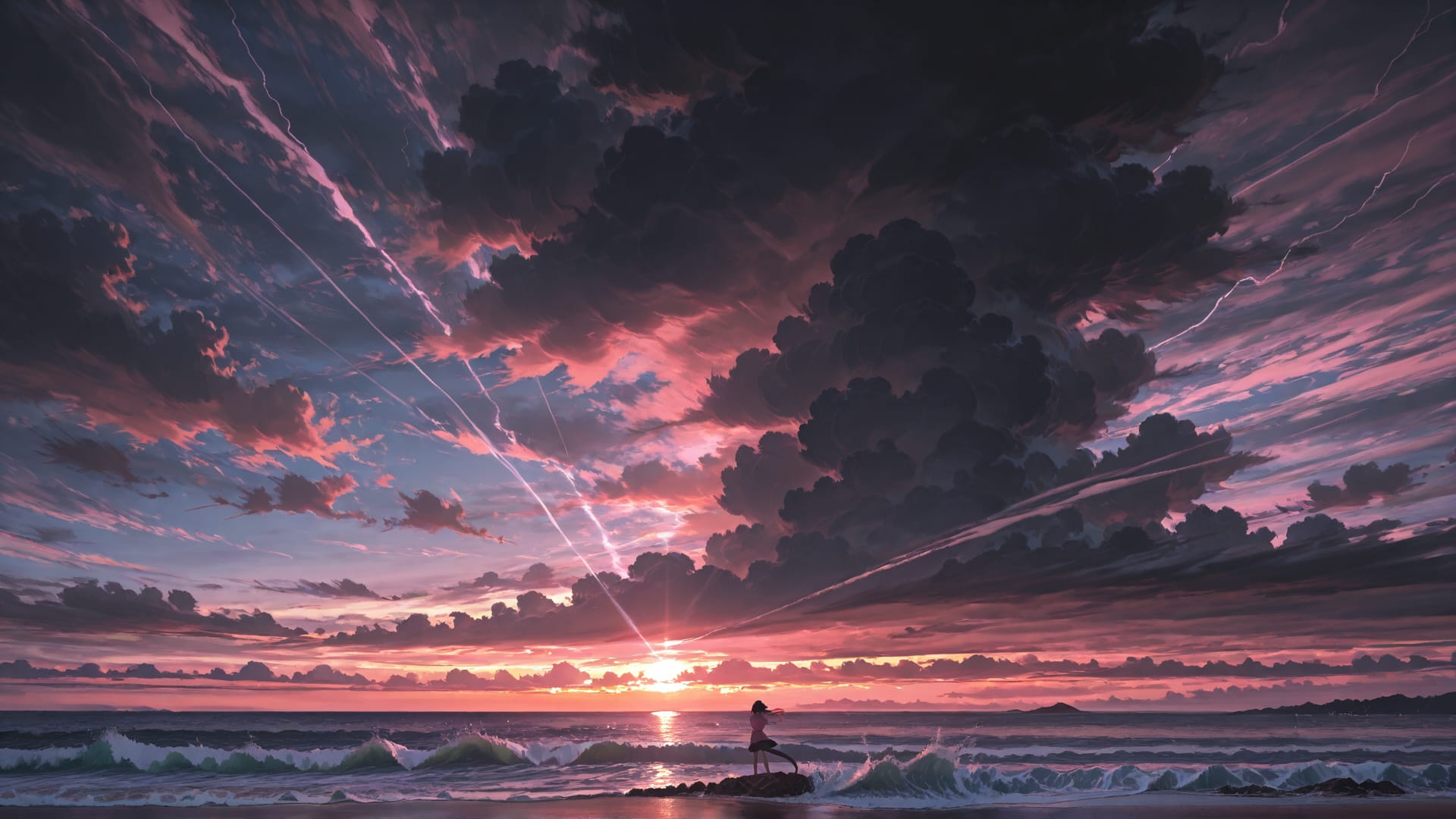 Pink Sunset Sky Storm smartphone wallpaper free download, vertical 16:9 format, Pink, Sunset, Sky, Spring