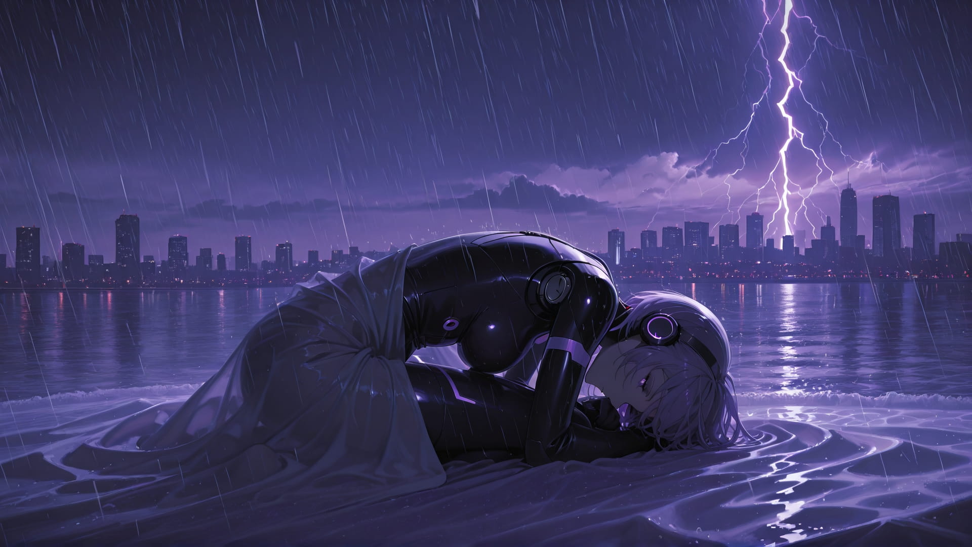 Purple Night Sea Storm smartphone wallpaper free download, vertical 16:9 format, Purple, Night, Sea, Spring