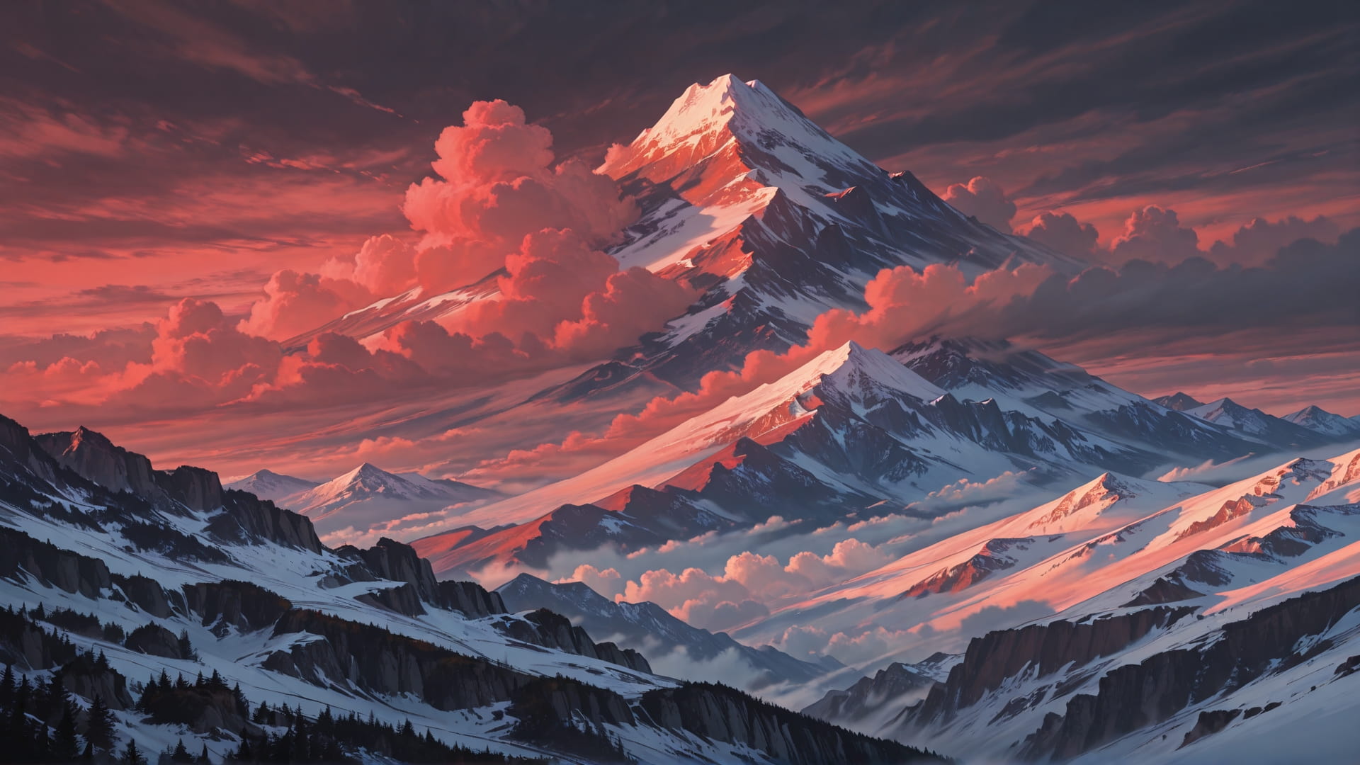 Red Afternoon Mountain Storm smartphone wallpaper free download, vertical 16:9 format, Red, Afternoon, Mountain, Summer 001