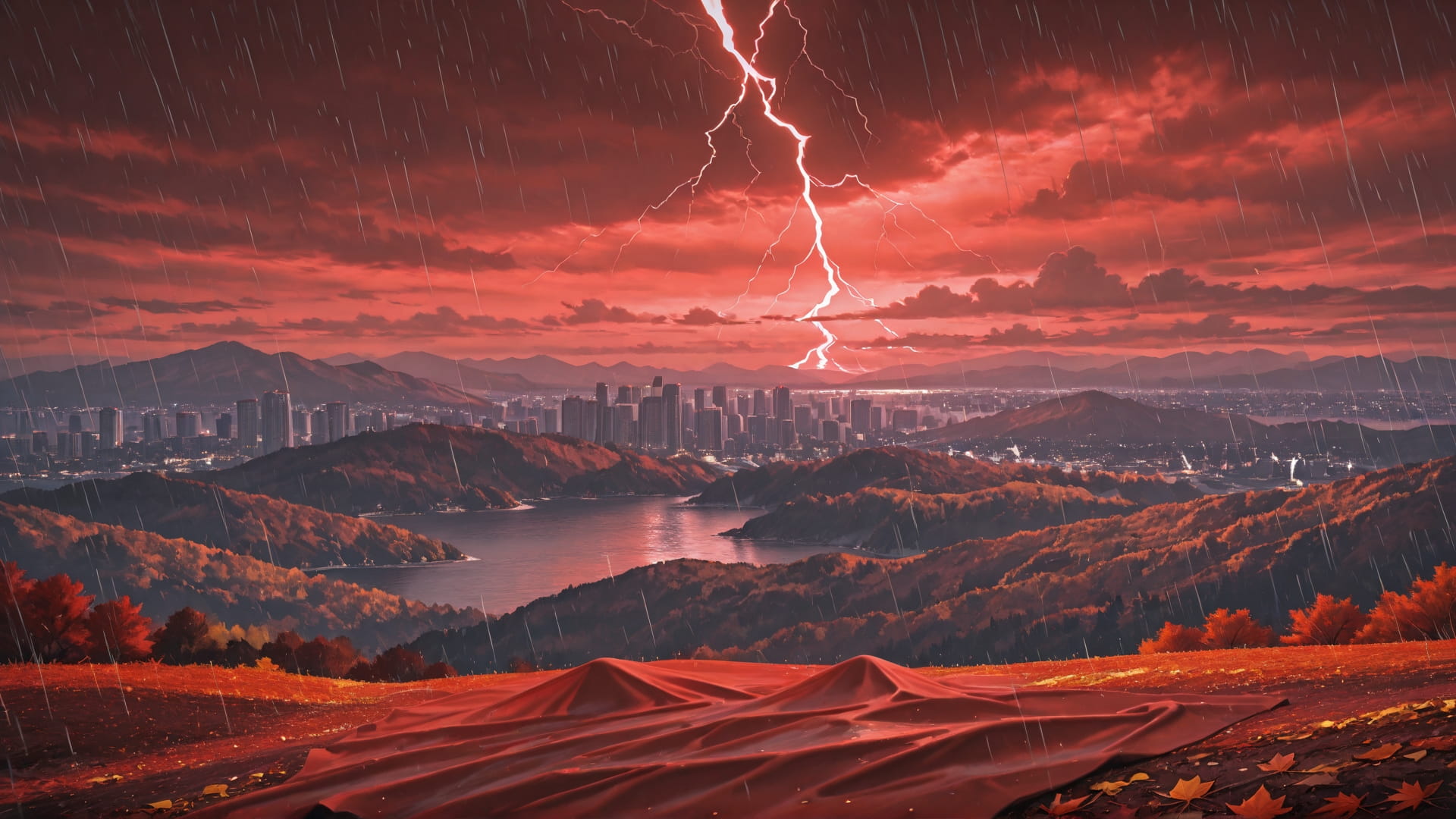 Red Afternoon Sea Storm smartphone wallpaper free download, vertical 16:9 format, Red, Afternoon, Sea, Autumn 001