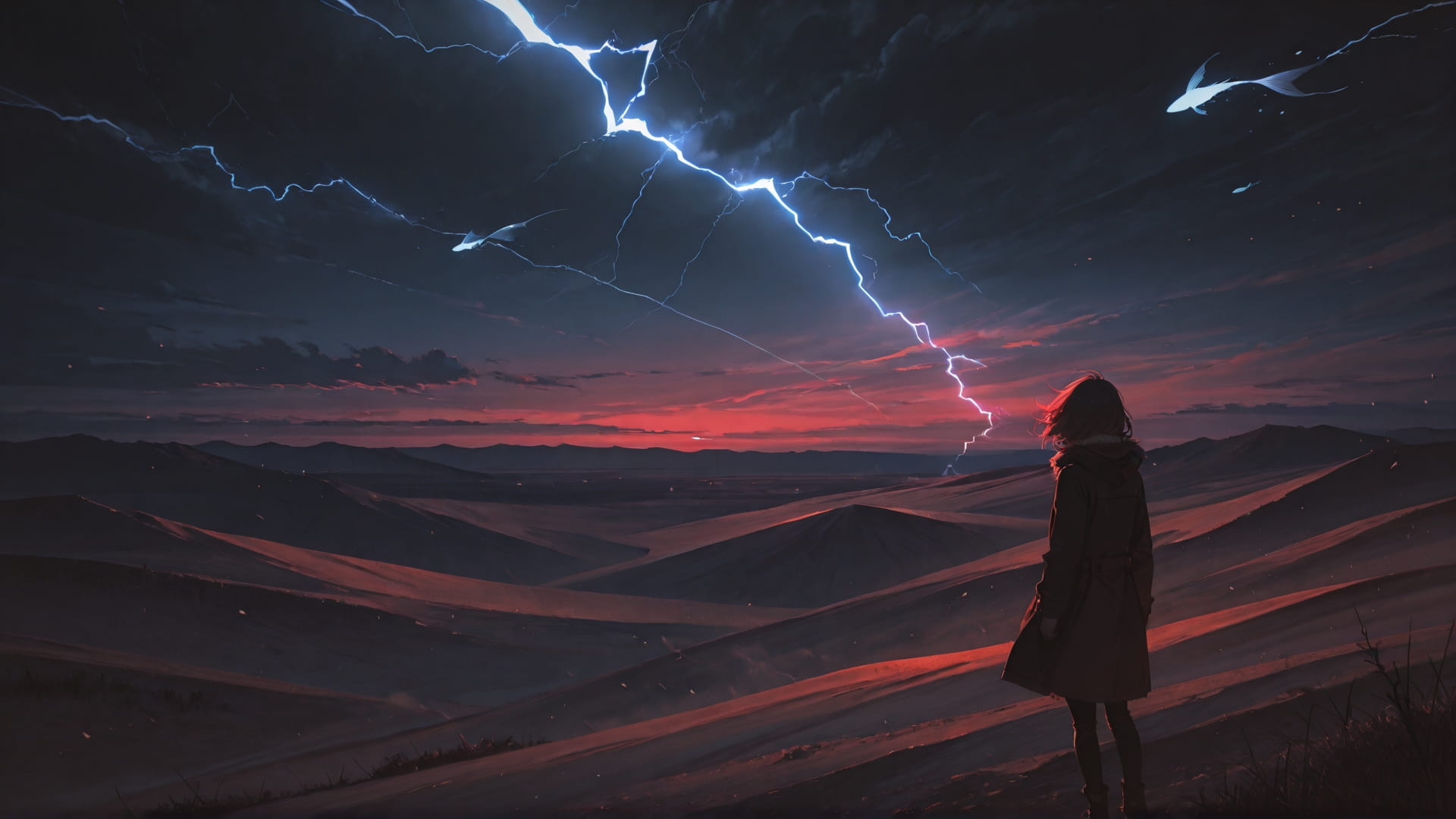 Red Night Nature Storm smartphone wallpaper free download, vertical 16:9 format, Red, Night, Nature, Winter