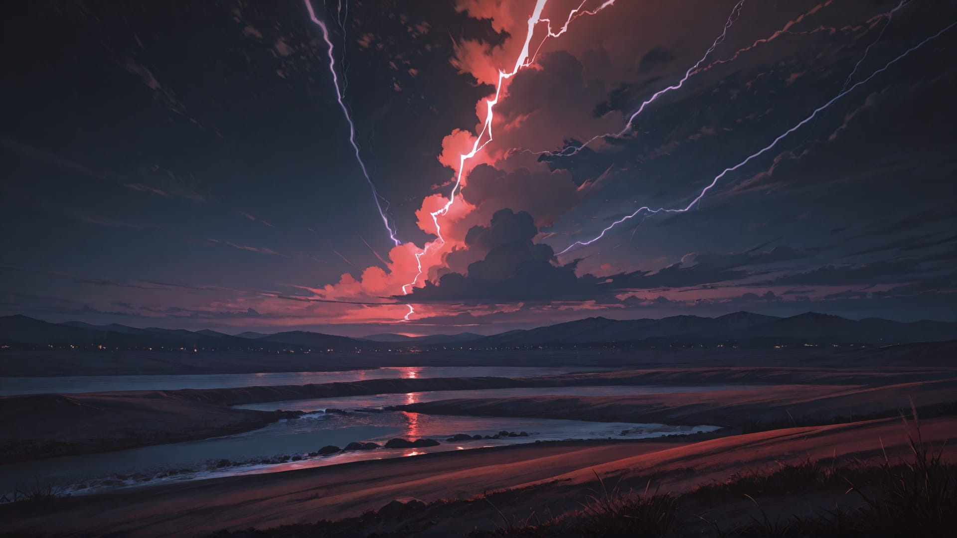 Red Night Sea Storm smartphone wallpaper free download, vertical 16:9 format, Red, Night, Sea, Spring 001