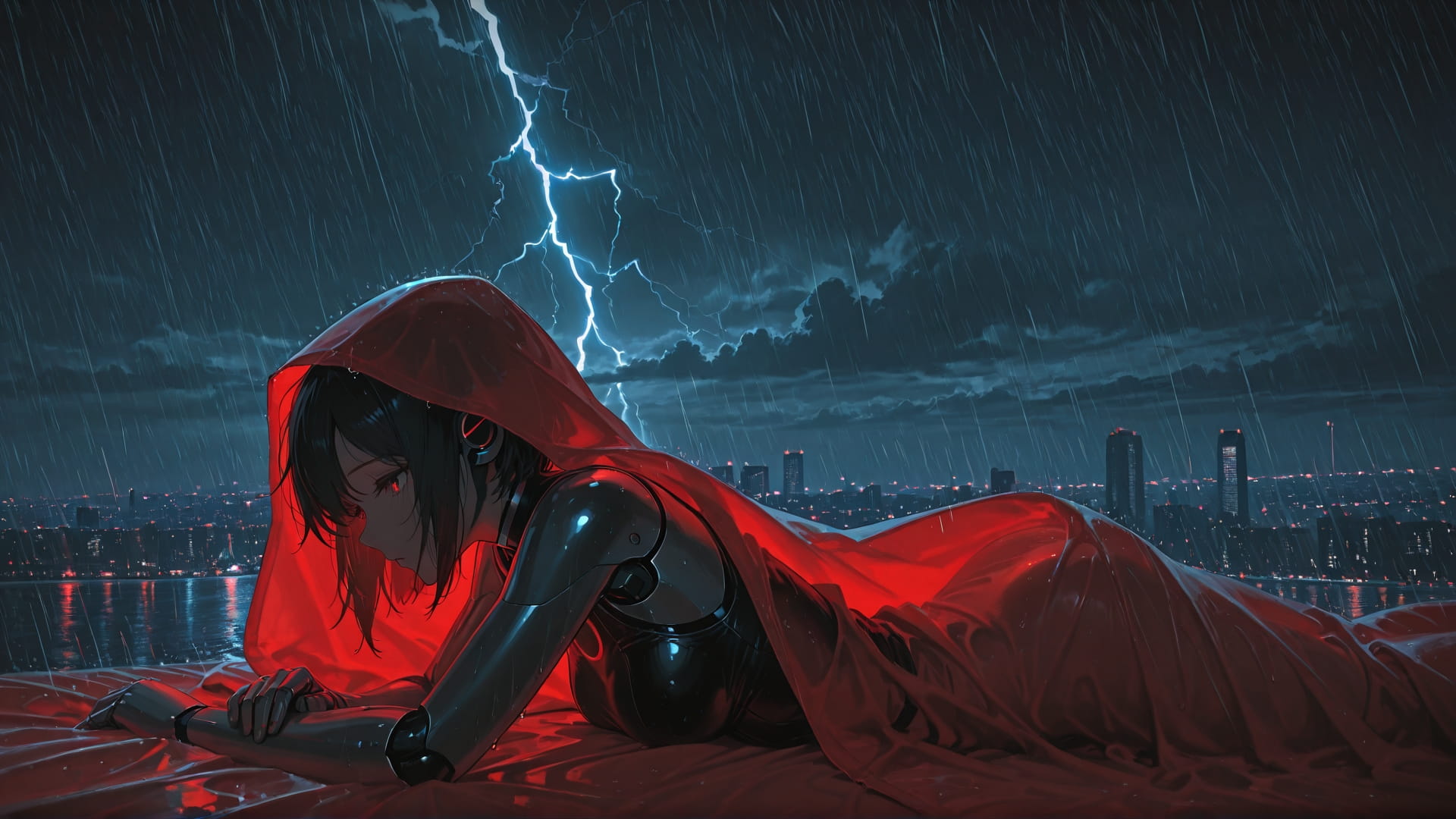 Red Night Sky Storm smartphone wallpaper free download, vertical 16:9 format, Red, Night, Sky, Summer