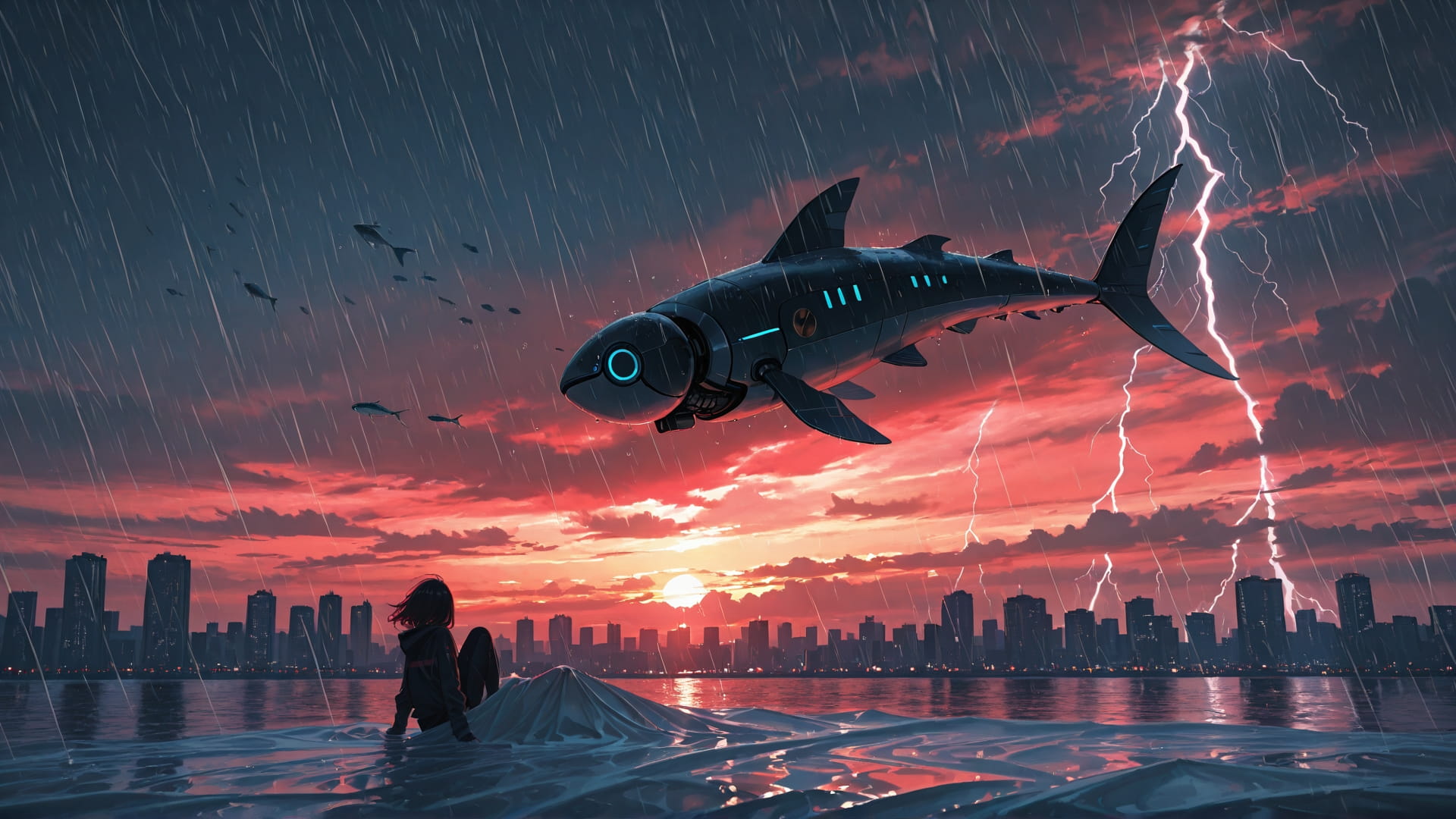 Red Sunset Sea Storm smartphone wallpaper free download, vertical 16:9 format, Red, Sunset, Sea, Spring