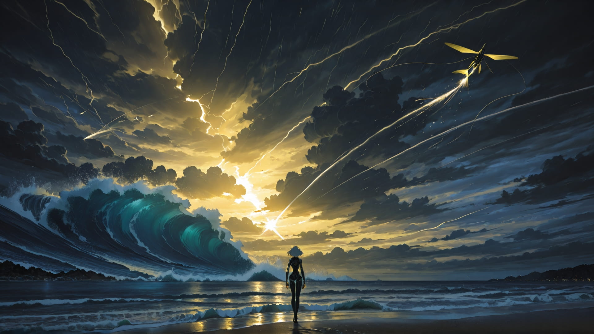 Yellow Night Sky Storm smartphone wallpaper free download, vertical 16:9 format, Yellow, Night, Sky, Summer