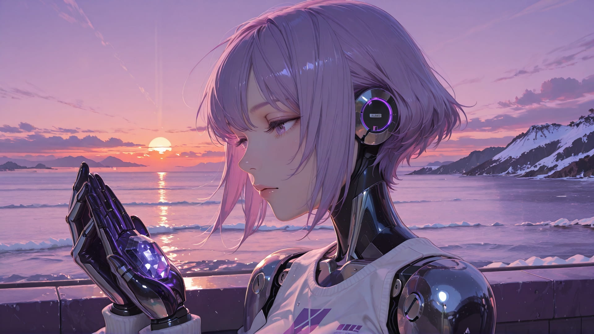 Purple Sunset Sea TextureCheck smartphone wallpaper free download, vertical 16:9 format, Purple, Sunset, Sea, Winter