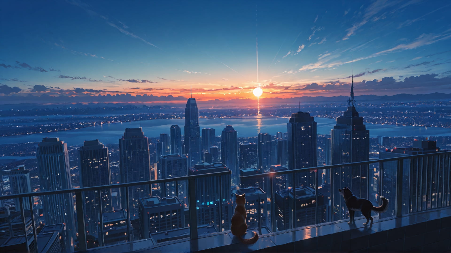 Blue Sunset City USA smartphone wallpaper free download, vertical 16:9 format, Blue, Sunset, City, Summer