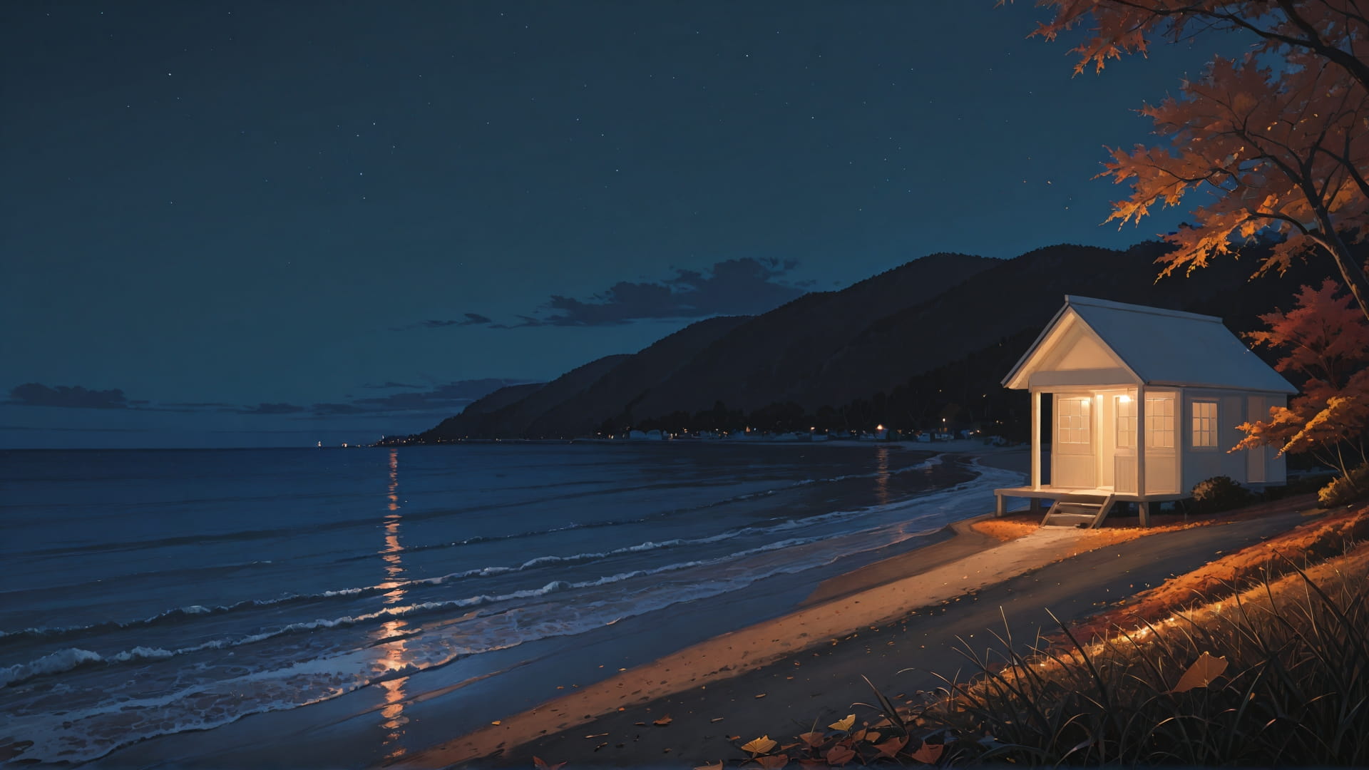 Brown Night Sea USA smartphone wallpaper free download, vertical 16:9 format, Brown, Night, Sea, Autumn 001