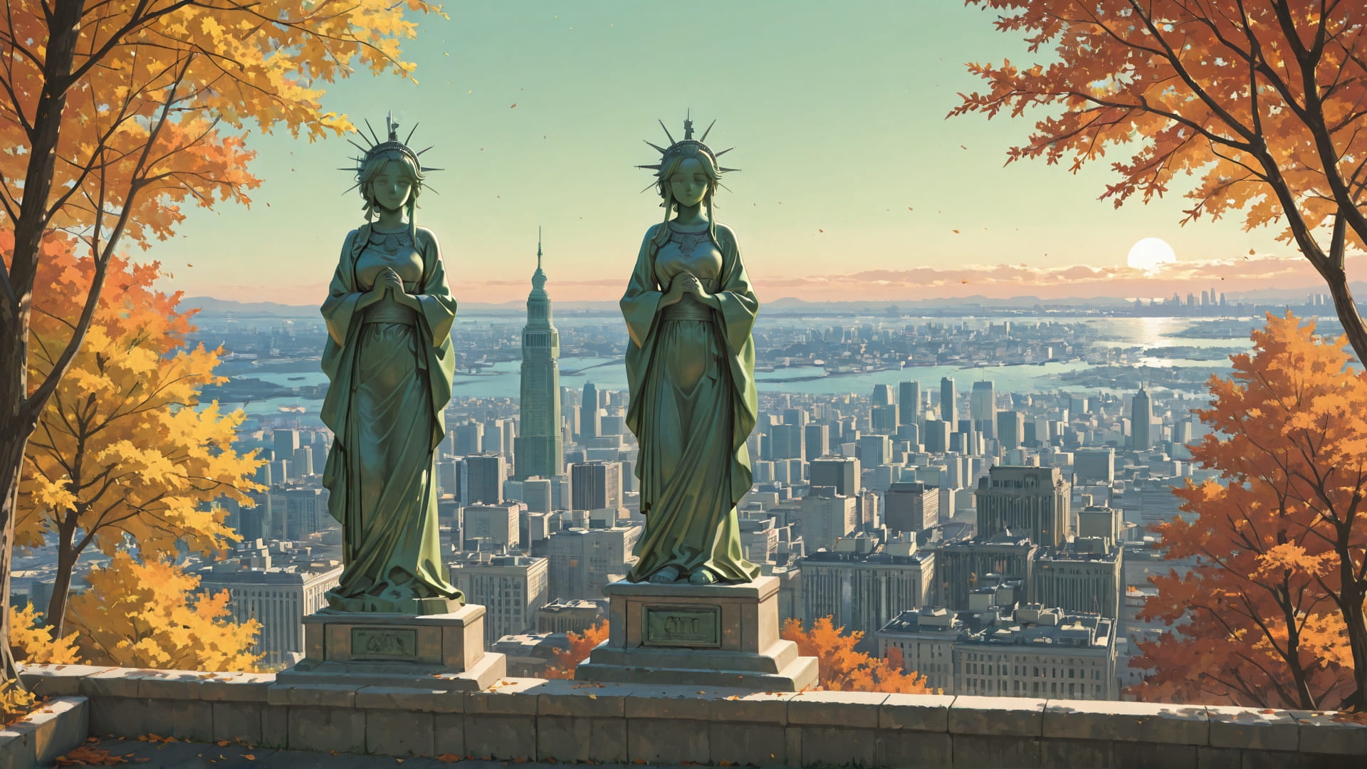 Green Afternoon City USA smartphone wallpaper free download, vertical 16:9 format, Green, Afternoon, City, Autumn