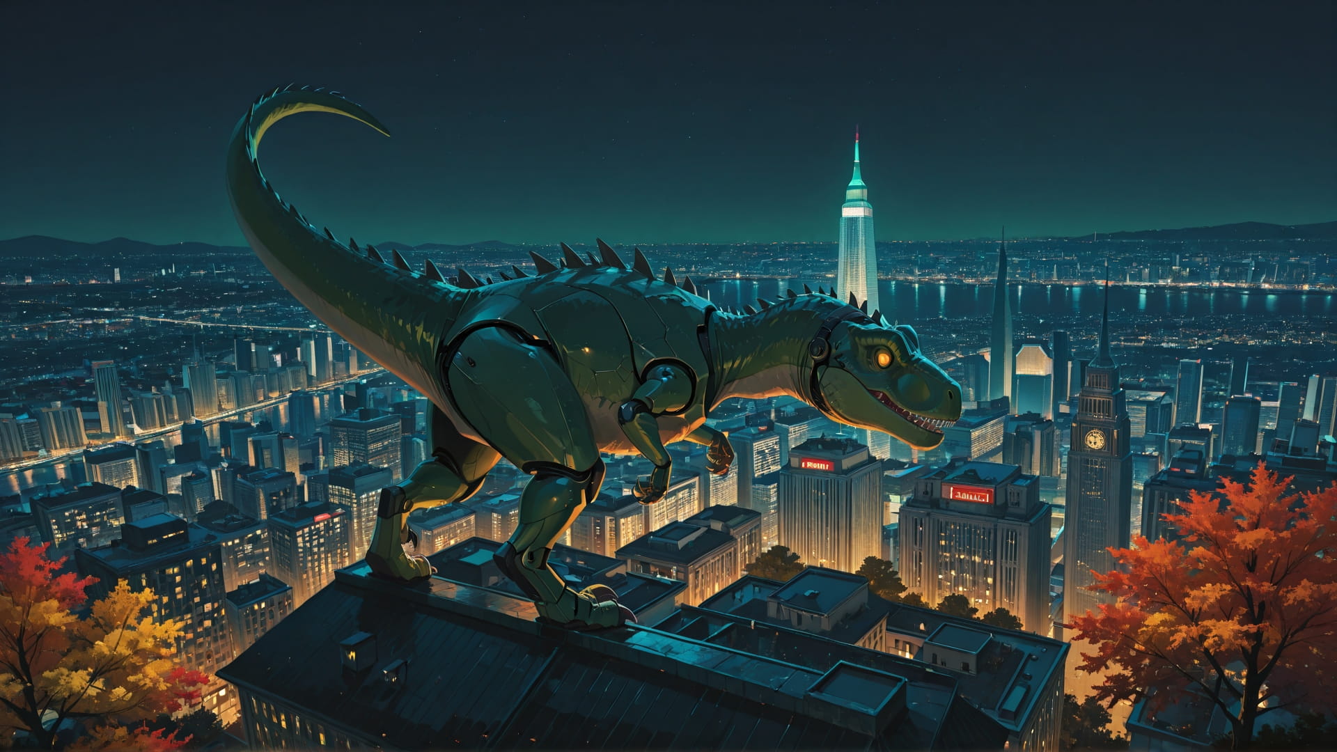 Green Night City USA smartphone wallpaper free download, vertical 16:9 format, Green, Night, City, Autumn