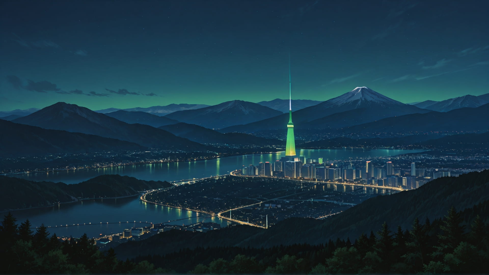 Green Night Mountain USA smartphone wallpaper free download, vertical 16:9 format, Green, Night, Mountain, Summer 001