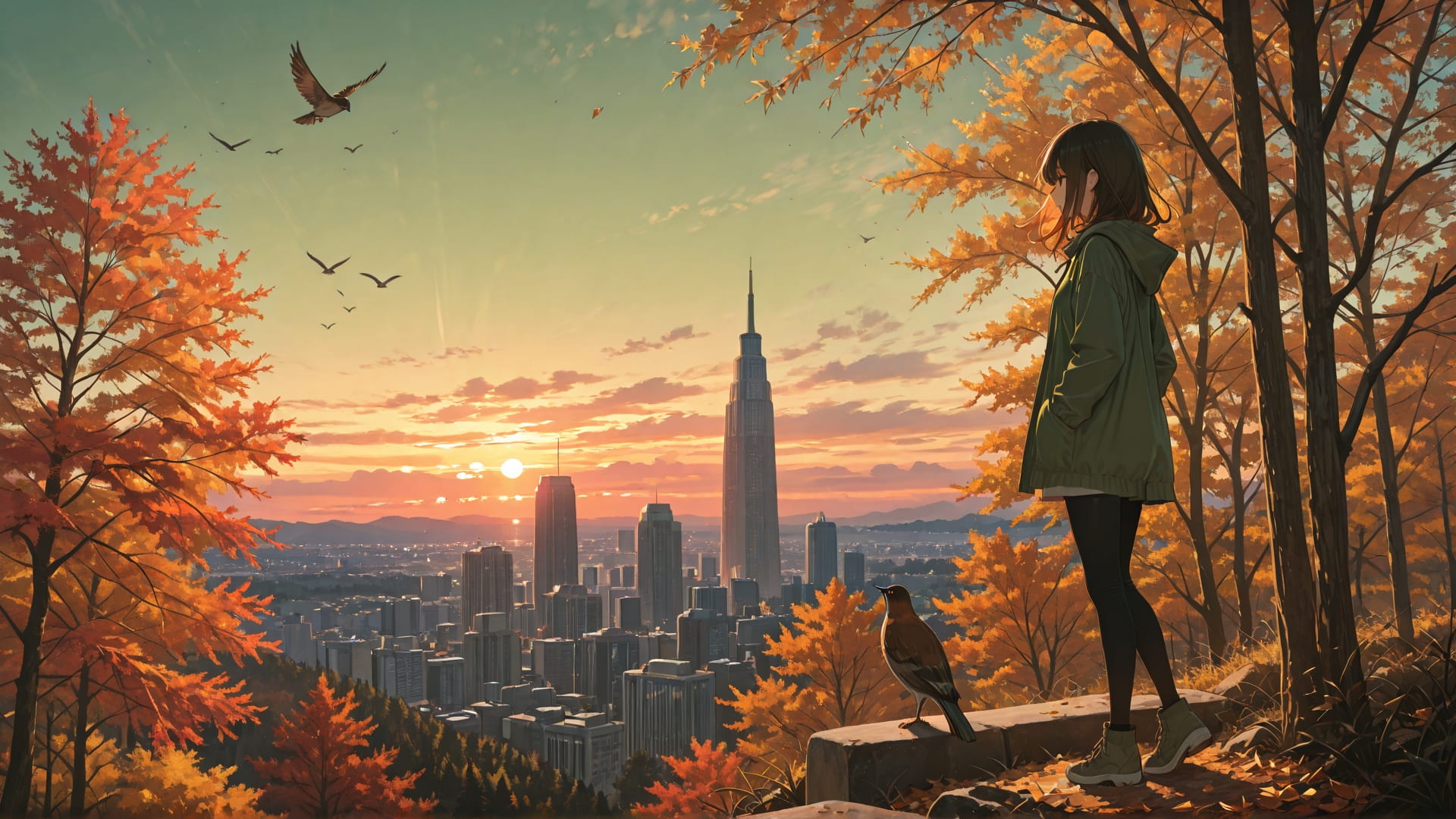 Green Sunset Nature USA smartphone wallpaper free download, vertical 16:9 format, Green, Sunset, Nature, Autumn