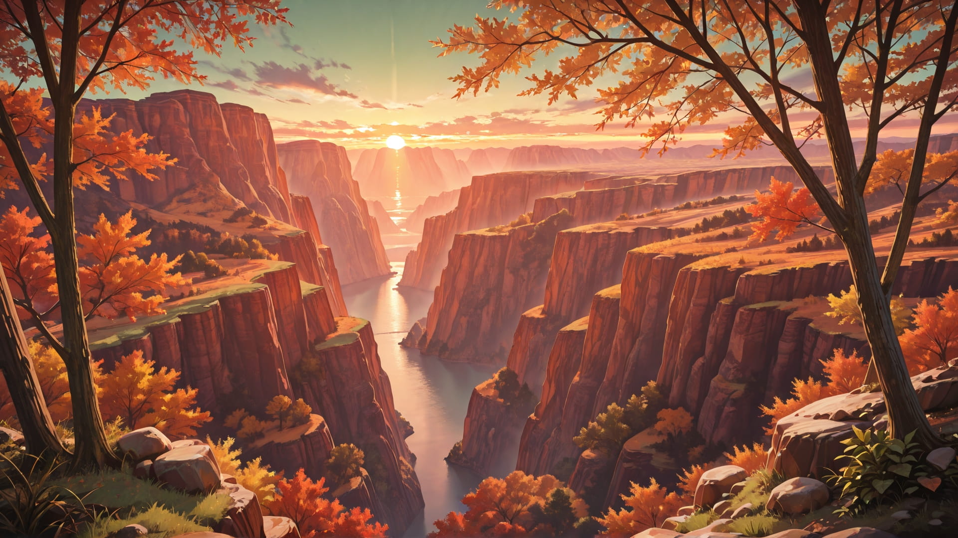 Green Sunset Nature USA smartphone wallpaper free download, vertical 16:9 format, Green, Sunset, Nature, Autumn 001