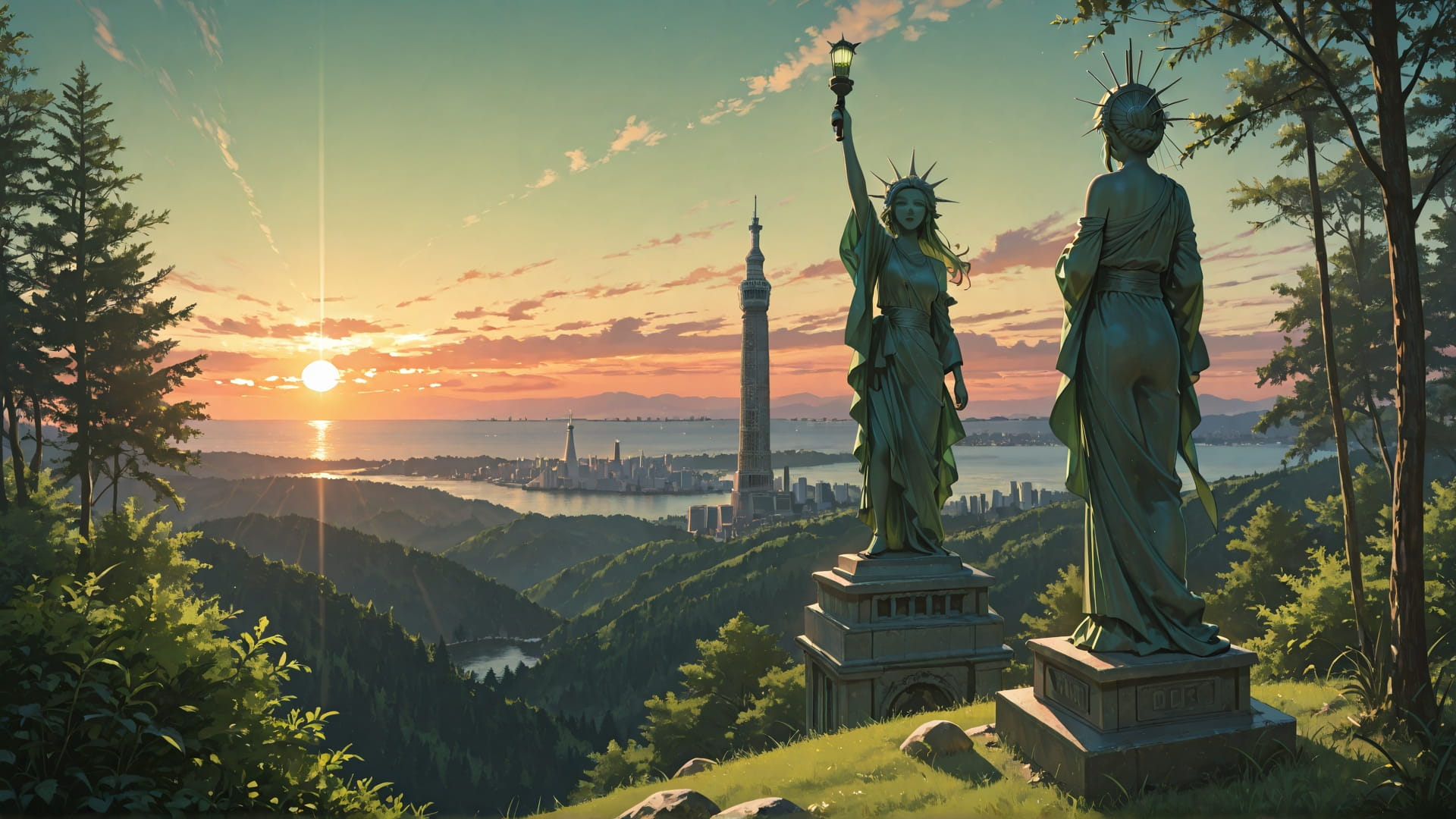 Green Sunset Nature USA smartphone wallpaper free download, vertical 16:9 format, Green, Sunset, Nature, Summer