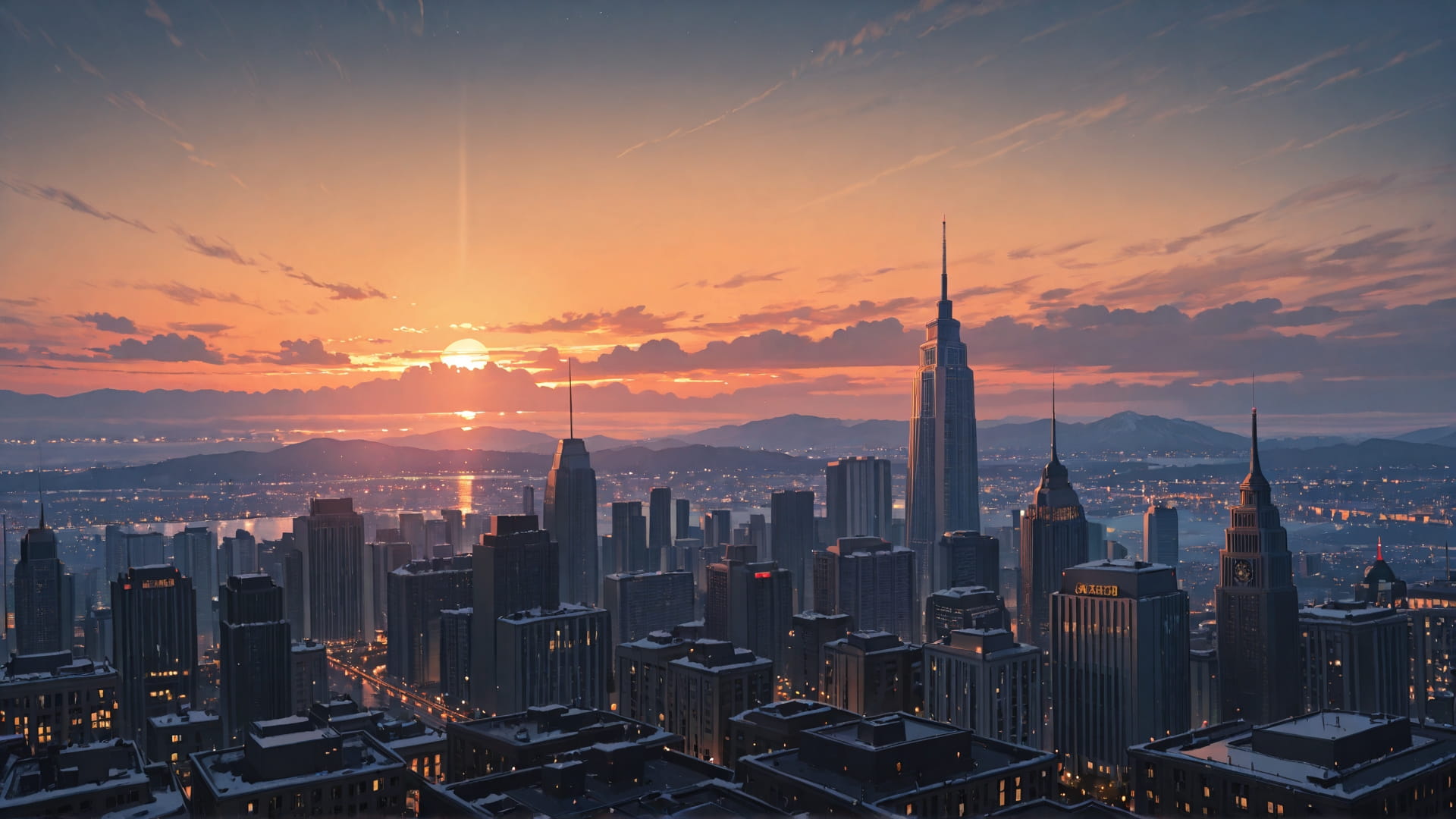 Orange Sunset City USA smartphone wallpaper free download, vertical 16:9 format, Orange, Sunset, City, Winter