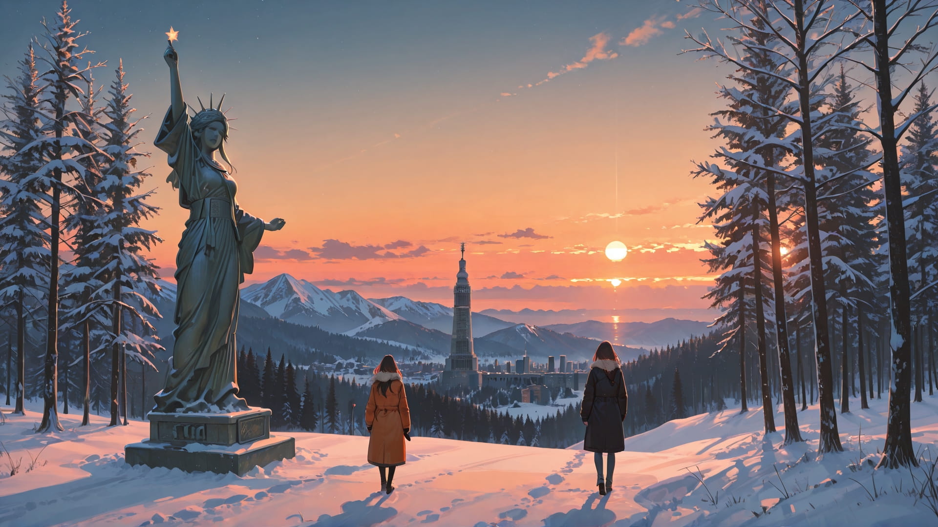 Orange Sunset Nature USA smartphone wallpaper free download, vertical 16:9 format, Orange, Sunset, Nature, Winter