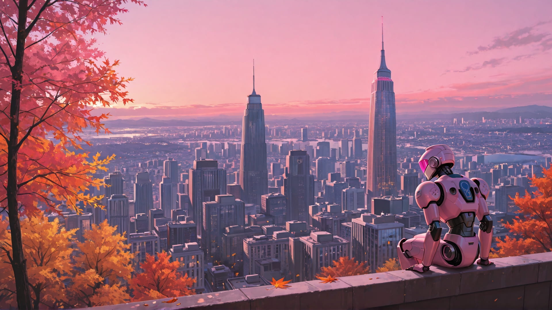 Pink Afternoon City USA smartphone wallpaper free download, vertical 16:9 format, Pink, Afternoon, City, Autumn