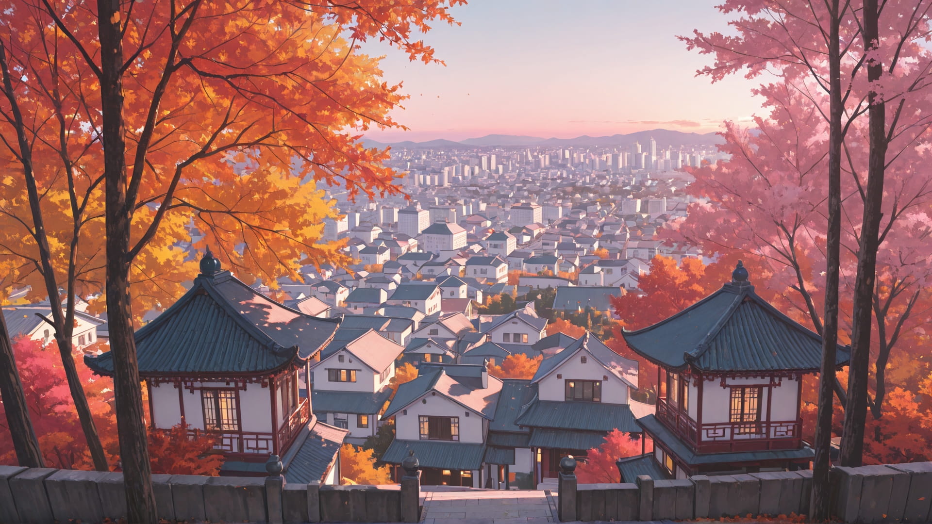 Pink Afternoon City USA smartphone wallpaper free download, vertical 16:9 format, Pink, Afternoon, City, Autumn 001