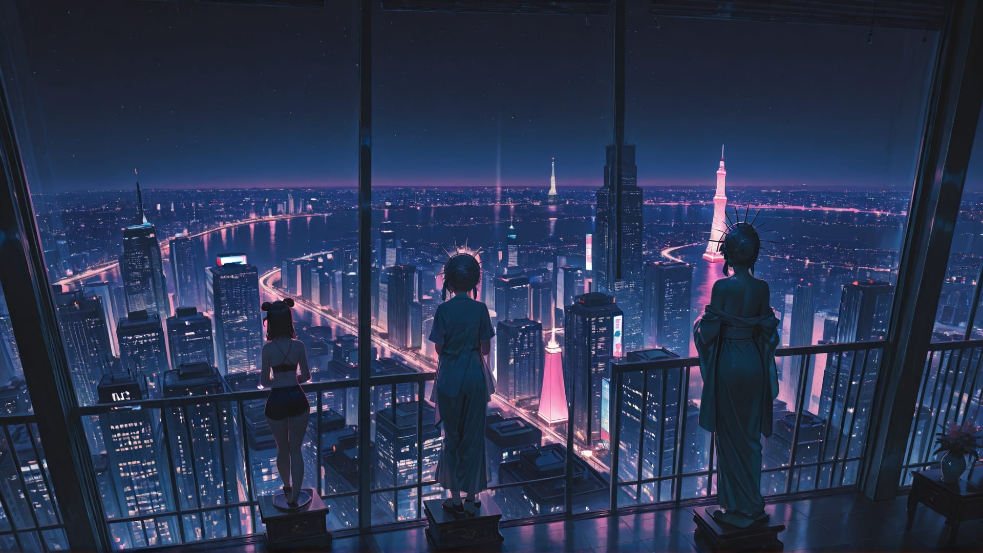 Pink Night City USA smartphone wallpaper free download, vertical 16:9 format, Pink, Night, City, Summer 001