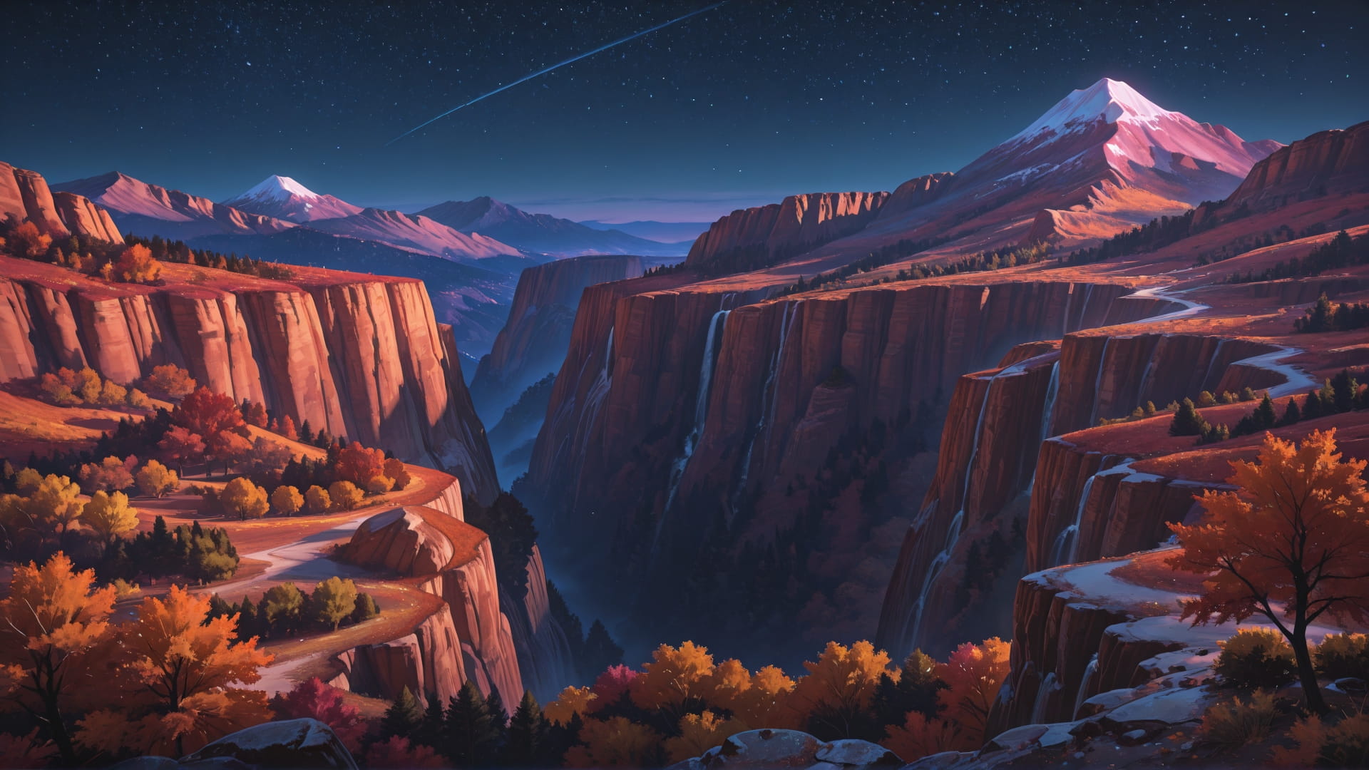 Pink Night Mountain USA smartphone wallpaper free download, vertical 16:9 format, Pink, Night, Mountain, Autumn 001