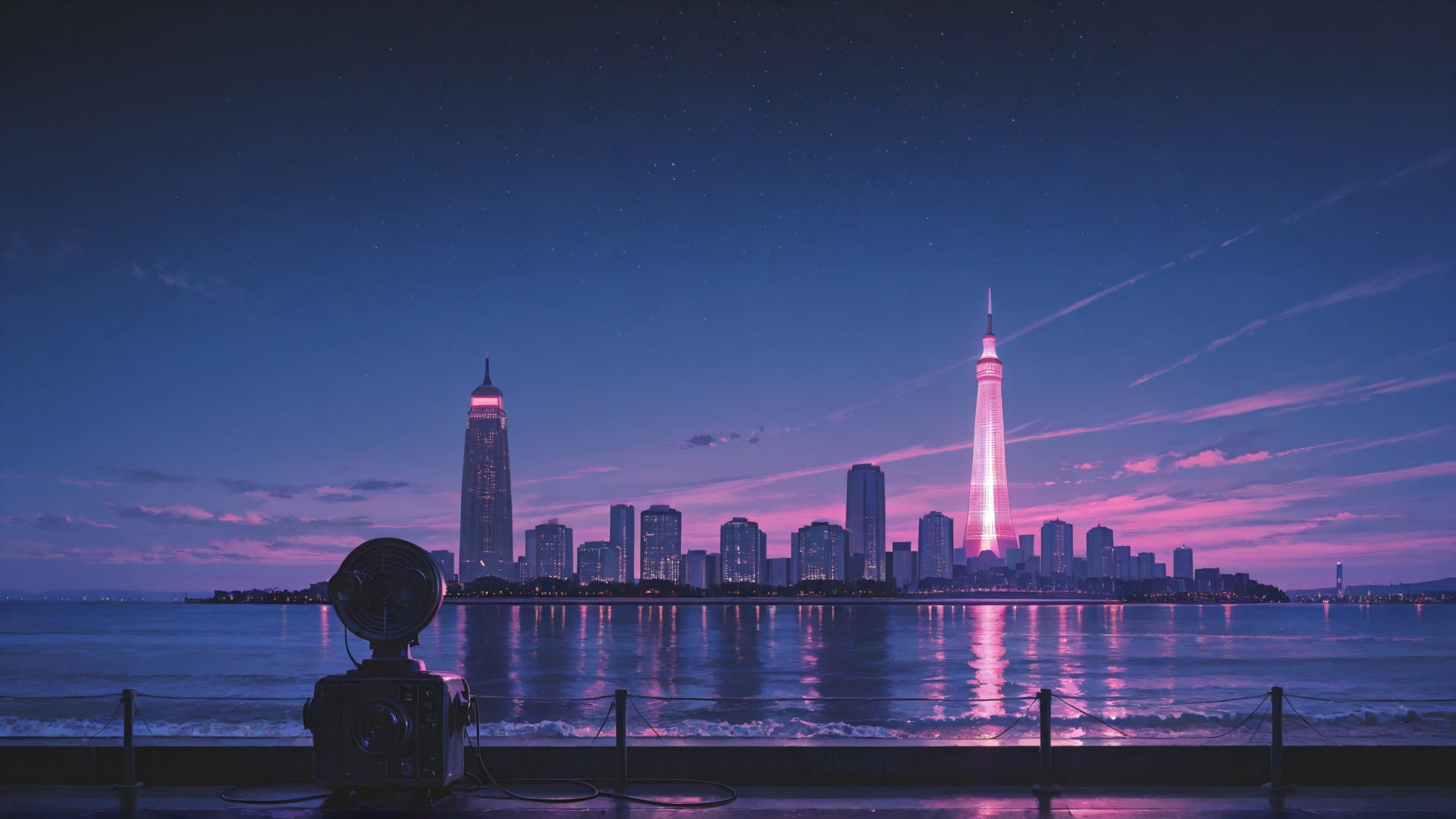 Pink Night Sea USA smartphone wallpaper free download, vertical 16:9 format, Pink, Night, Sea, Summer