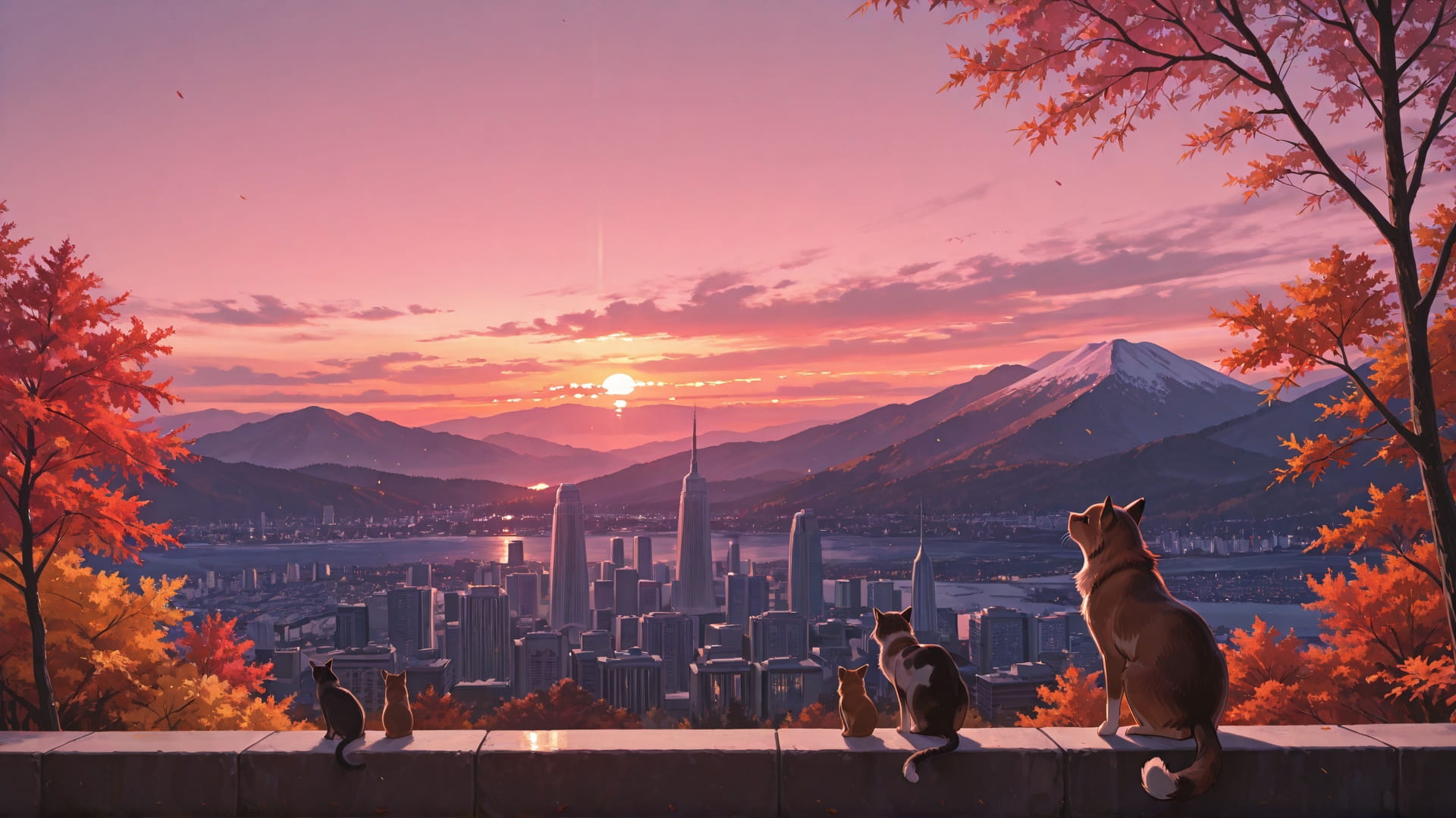 Pink Sunset Mountain USA smartphone wallpaper free download, vertical 16:9 format, Pink, Sunset, Mountain, Autumn