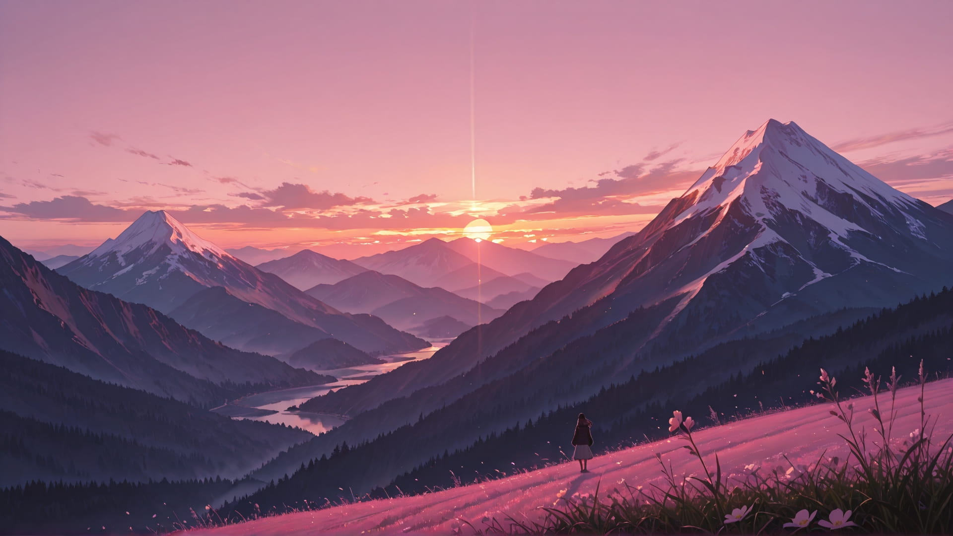 Pink Sunset Mountain USA smartphone wallpaper free download, vertical 16:9 format, Pink, Sunset, Mountain, Spring 001