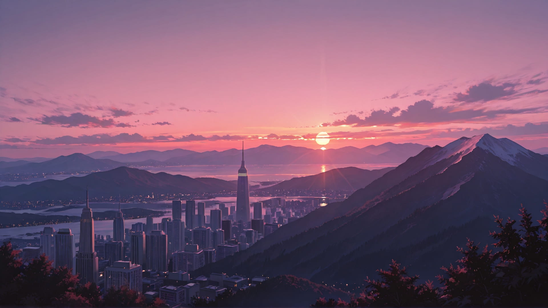 Pink Sunset Mountain USA smartphone wallpaper free download, vertical 16:9 format, Pink, Sunset, Mountain, Summer 001