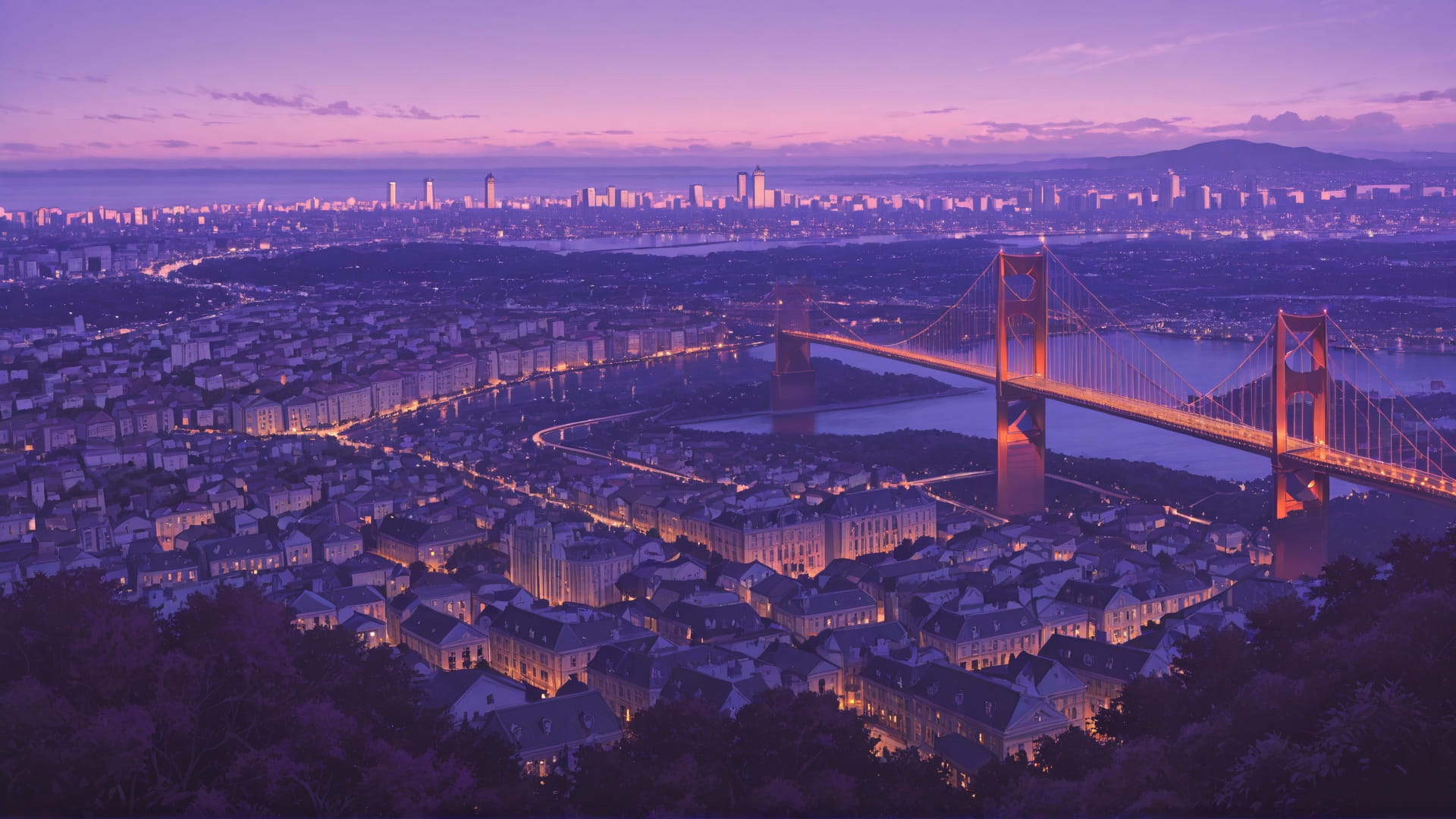 Purple Afternoon City USA smartphone wallpaper free download, vertical 16:9 format, Purple, Afternoon, City, Summer 001