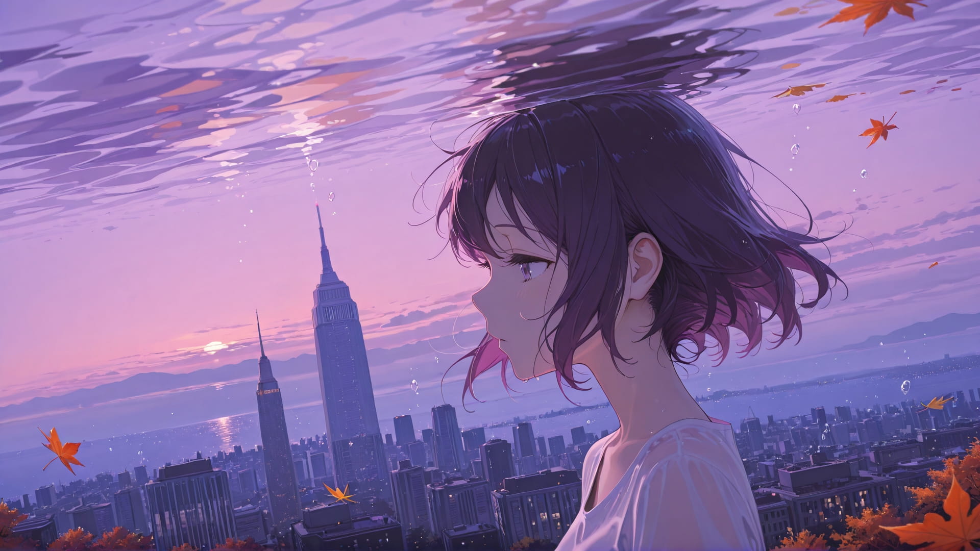 Purple Afternoon Sea USA smartphone wallpaper free download, vertical 16:9 format, Purple, Afternoon, Sea, Autumn 001