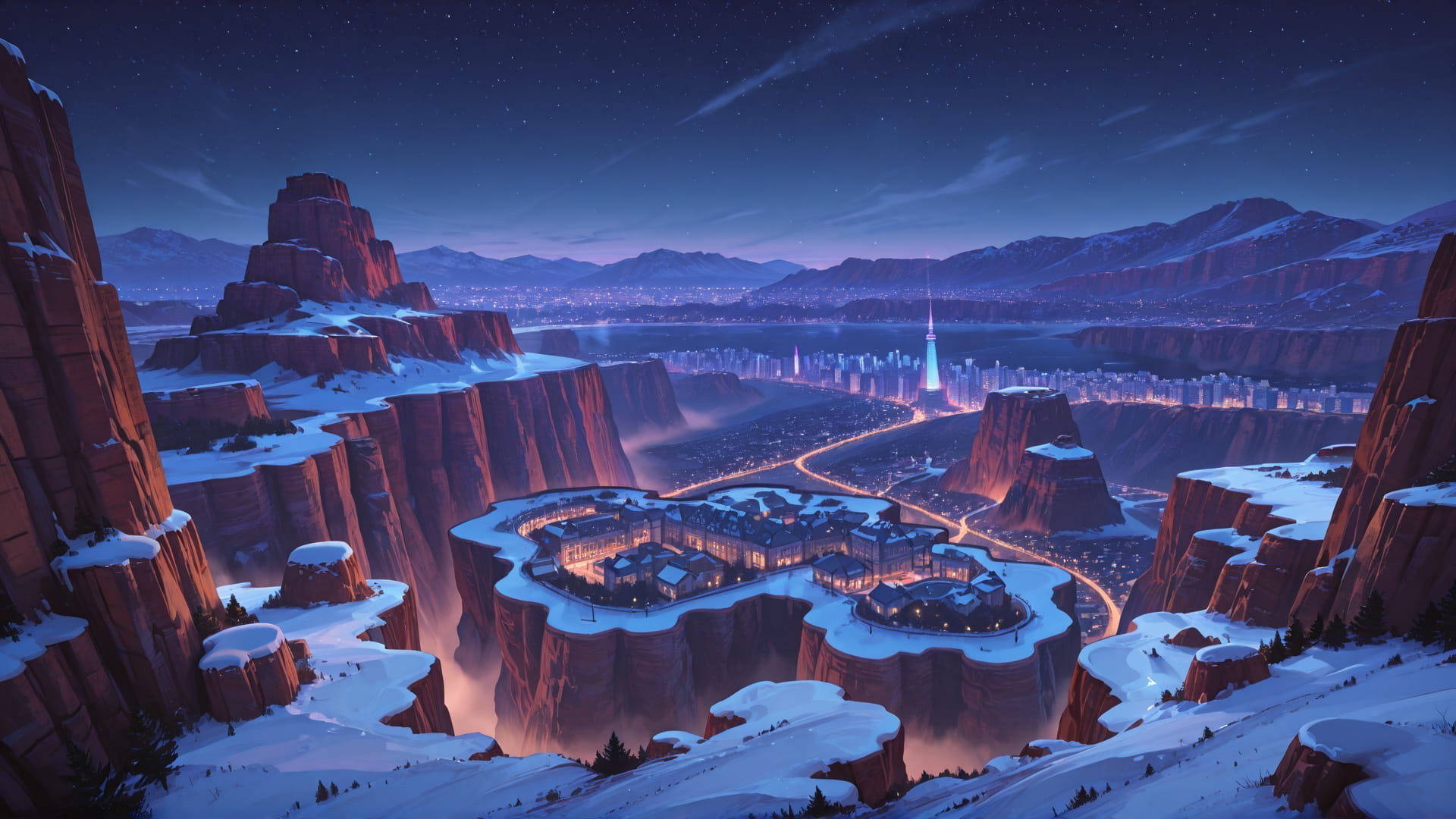 Purple Night City USA smartphone wallpaper free download, vertical 16:9 format, Purple, Night, City, Winter 001