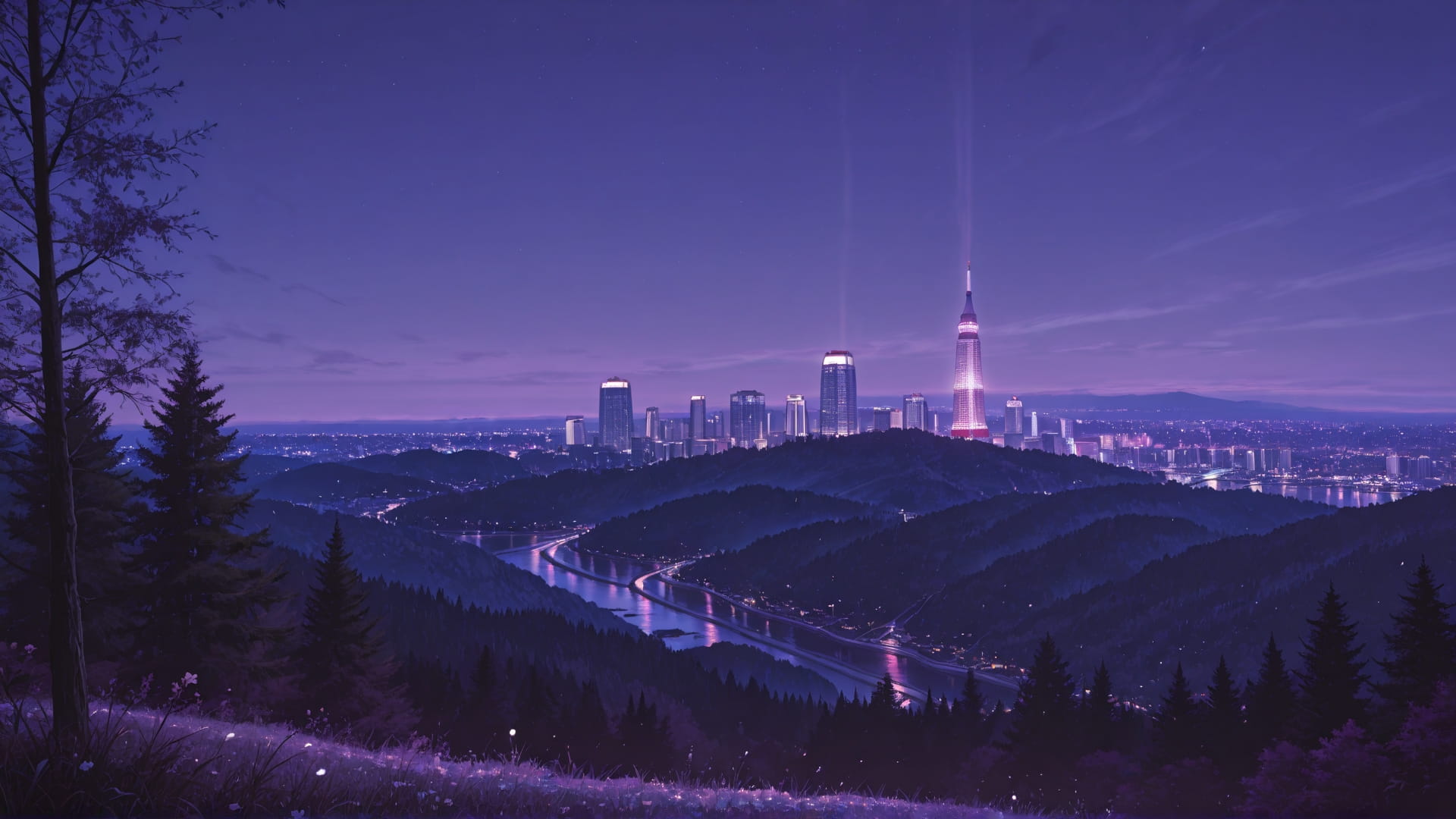 Purple Night Nature USA smartphone wallpaper free download, vertical 16:9 format, Purple, Night, Nature, Spring 001