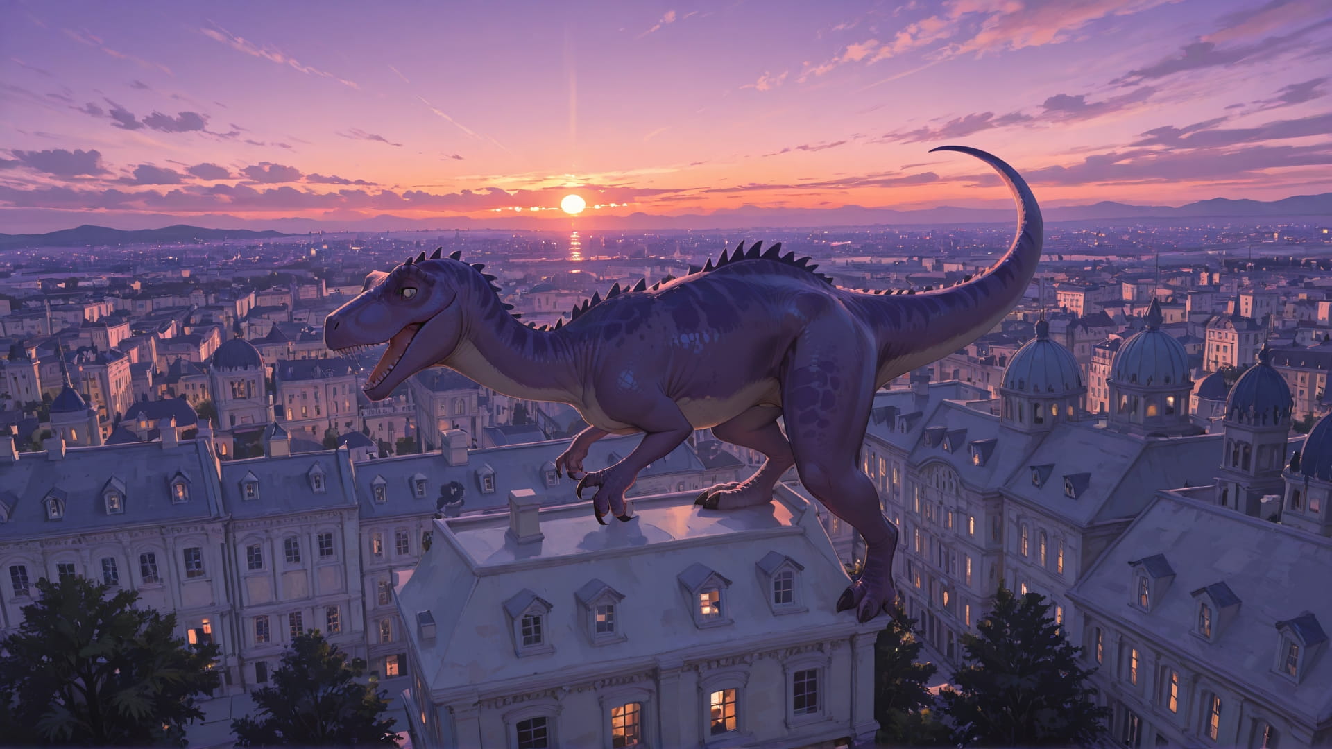 Purple Sunset City USA smartphone wallpaper free download, vertical 16:9 format, Purple, Sunset, City, Summer