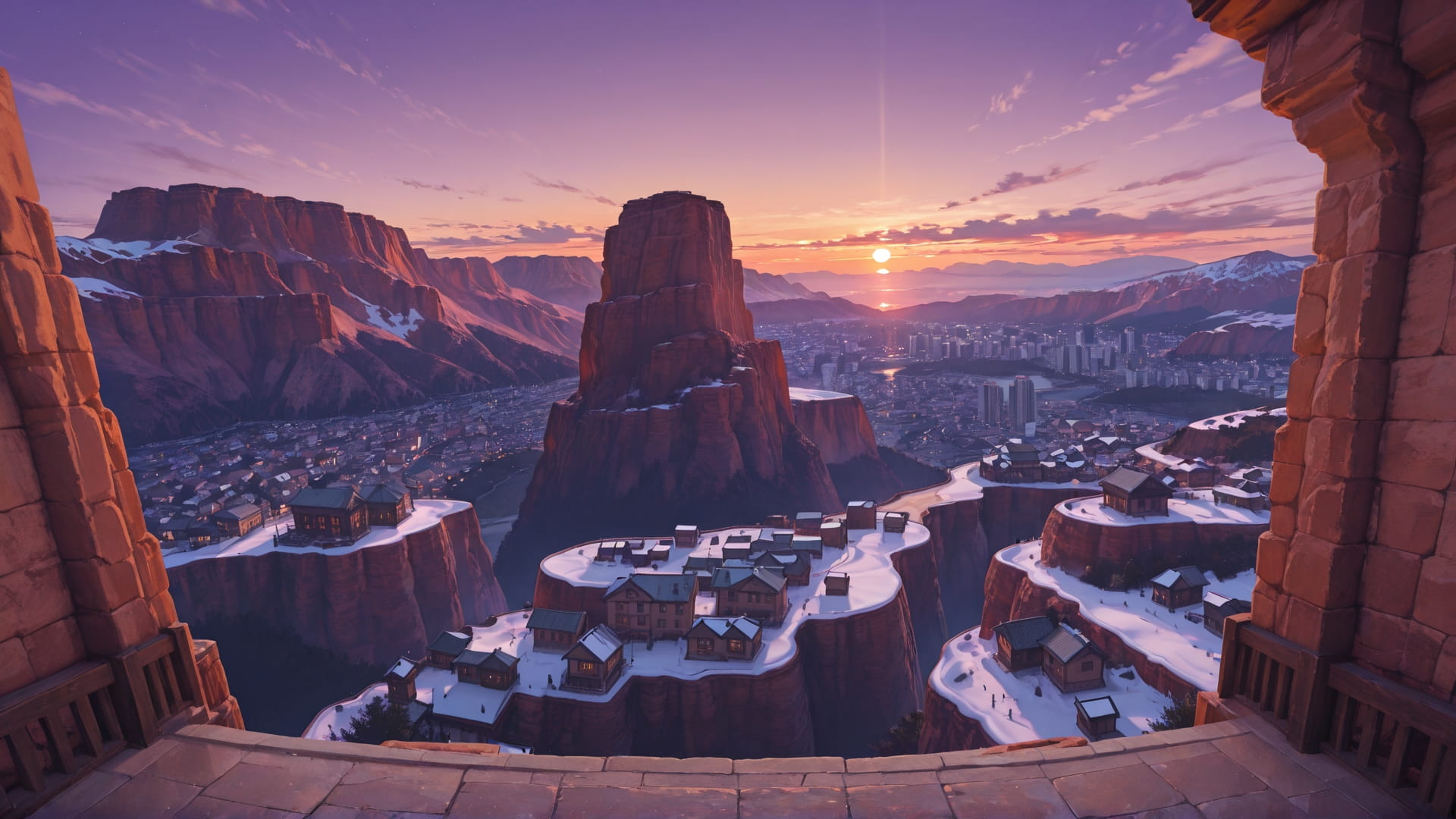 Purple Sunset City USA smartphone wallpaper free download, vertical 16:9 format, Purple, Sunset, City, Winter 001