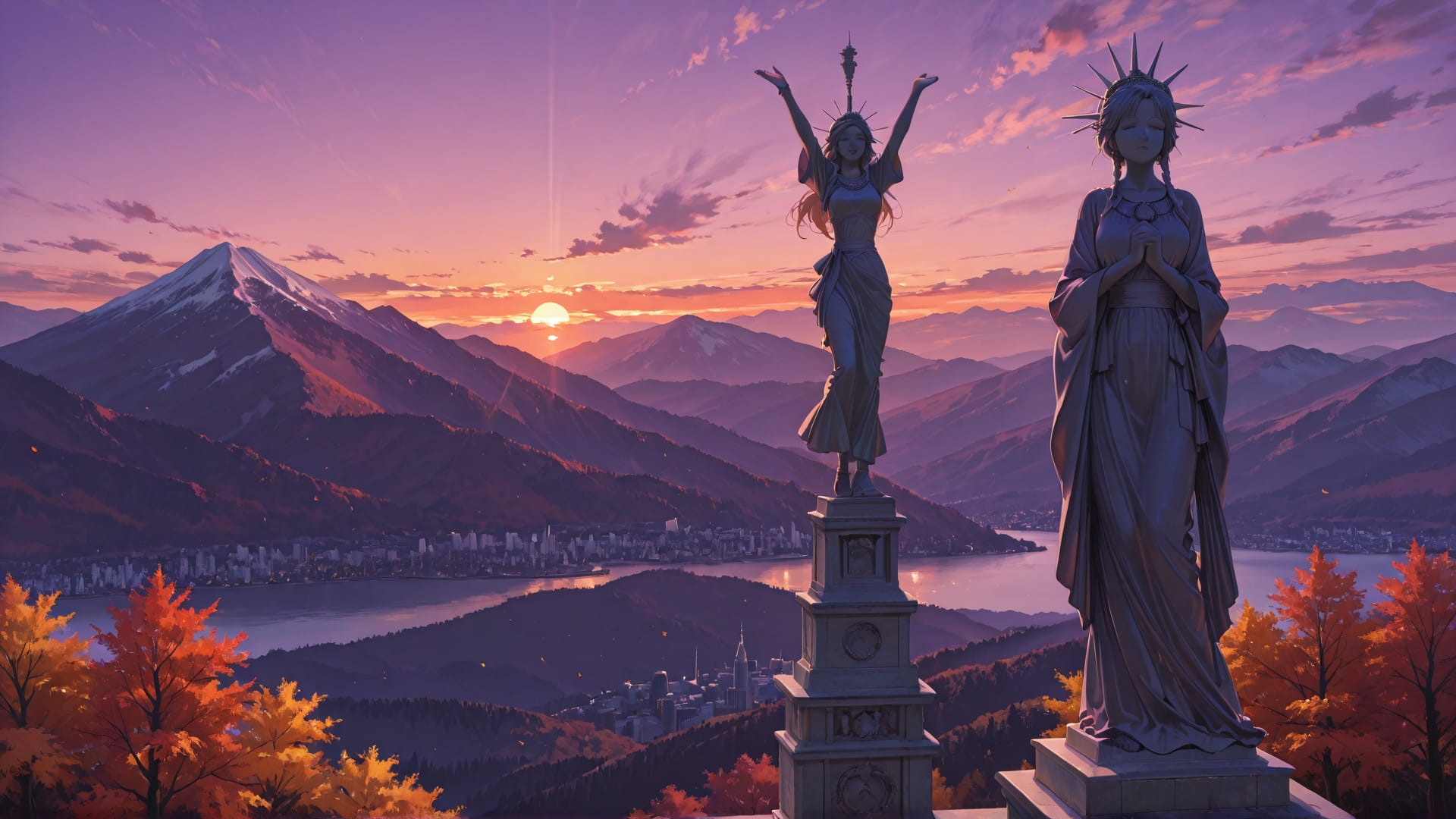 Purple Sunset Mountain USA smartphone wallpaper free download, vertical 16:9 format, Purple, Sunset, Mountain, Autumn 001