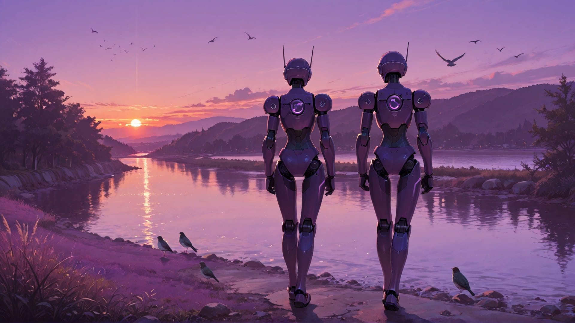 Purple Sunset Sea USA smartphone wallpaper free download, vertical 16:9 format, Purple, Sunset, Sea, Summer