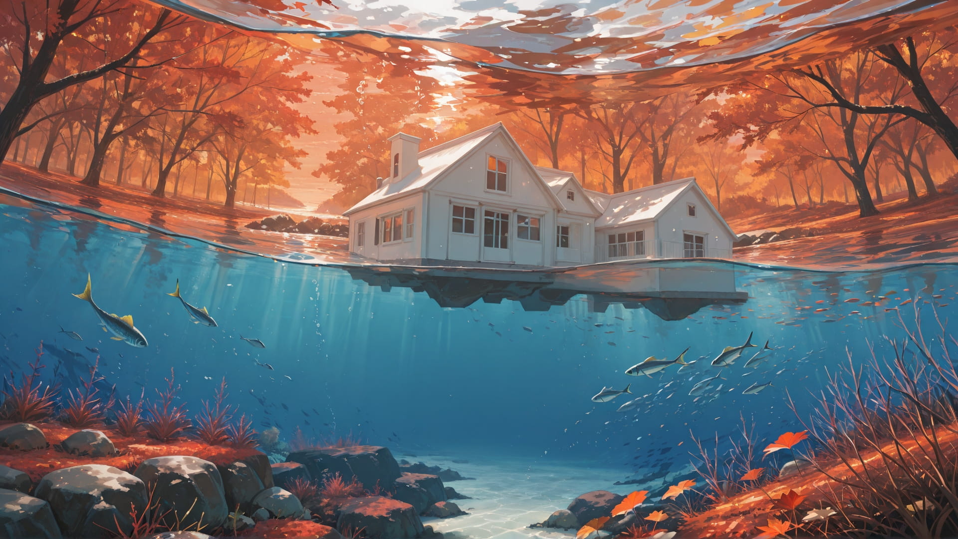 Red Afternoon Sea USA smartphone wallpaper free download, vertical 16:9 format, Red, Afternoon, Sea, Autumn